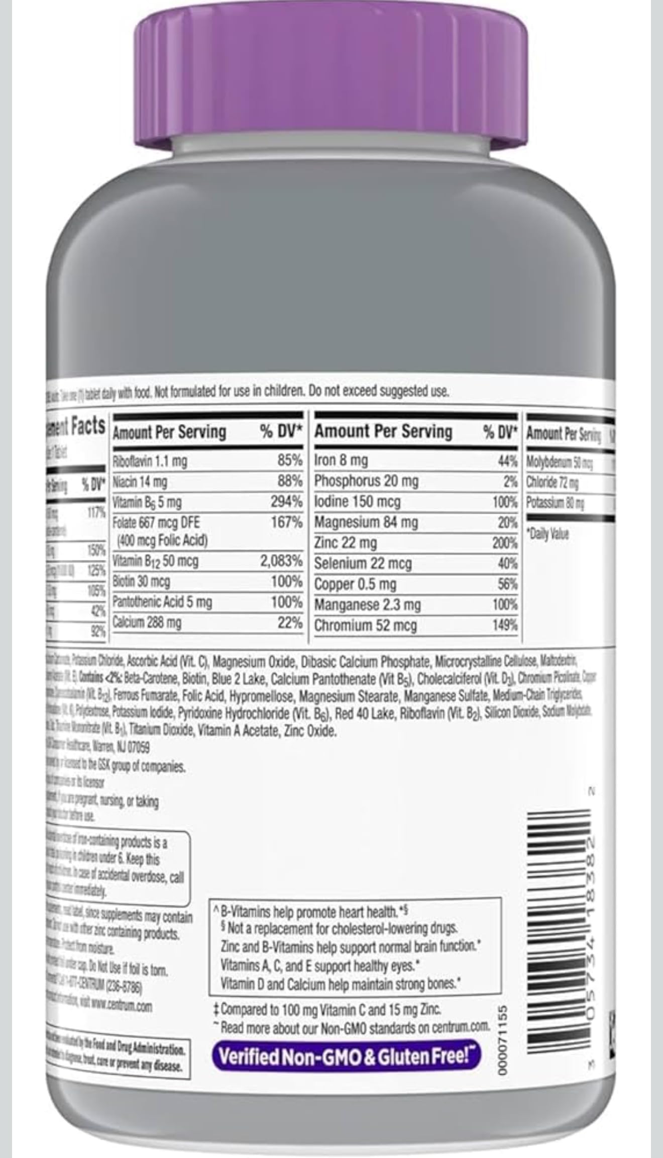 Generic Silver Women 50+ Multivitamin with Vitamin C and Zinc, Heart Brain Eye and Bone Support Supplement, 275 Tablets
