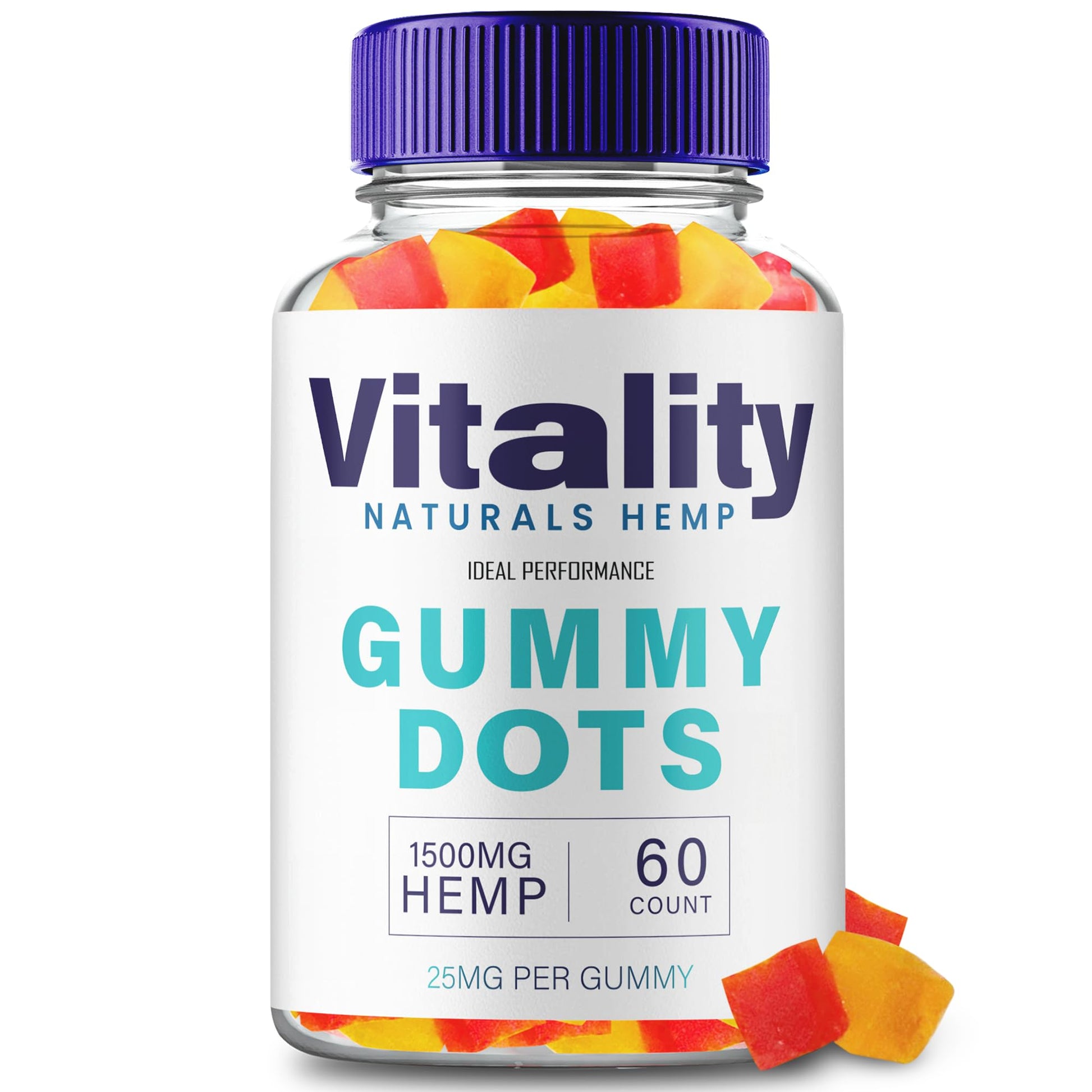 IDEAL PERFORMANCE Vitality Gummy Dots Hemp Gummies with Hemp Seeds Organic Extract, 60 Gummies