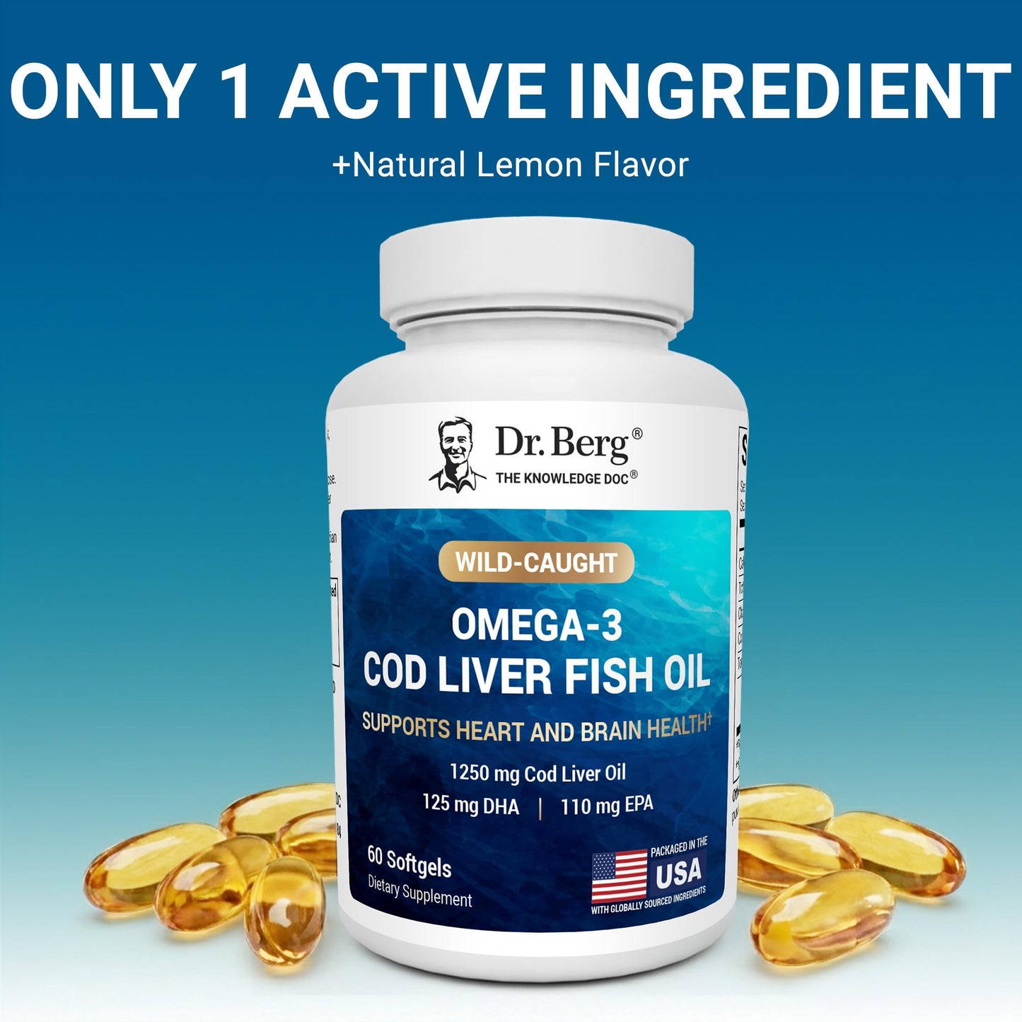 Dr. Berg Nutritionals Omega-3 Cod Liver Fish Oil Softgels 60