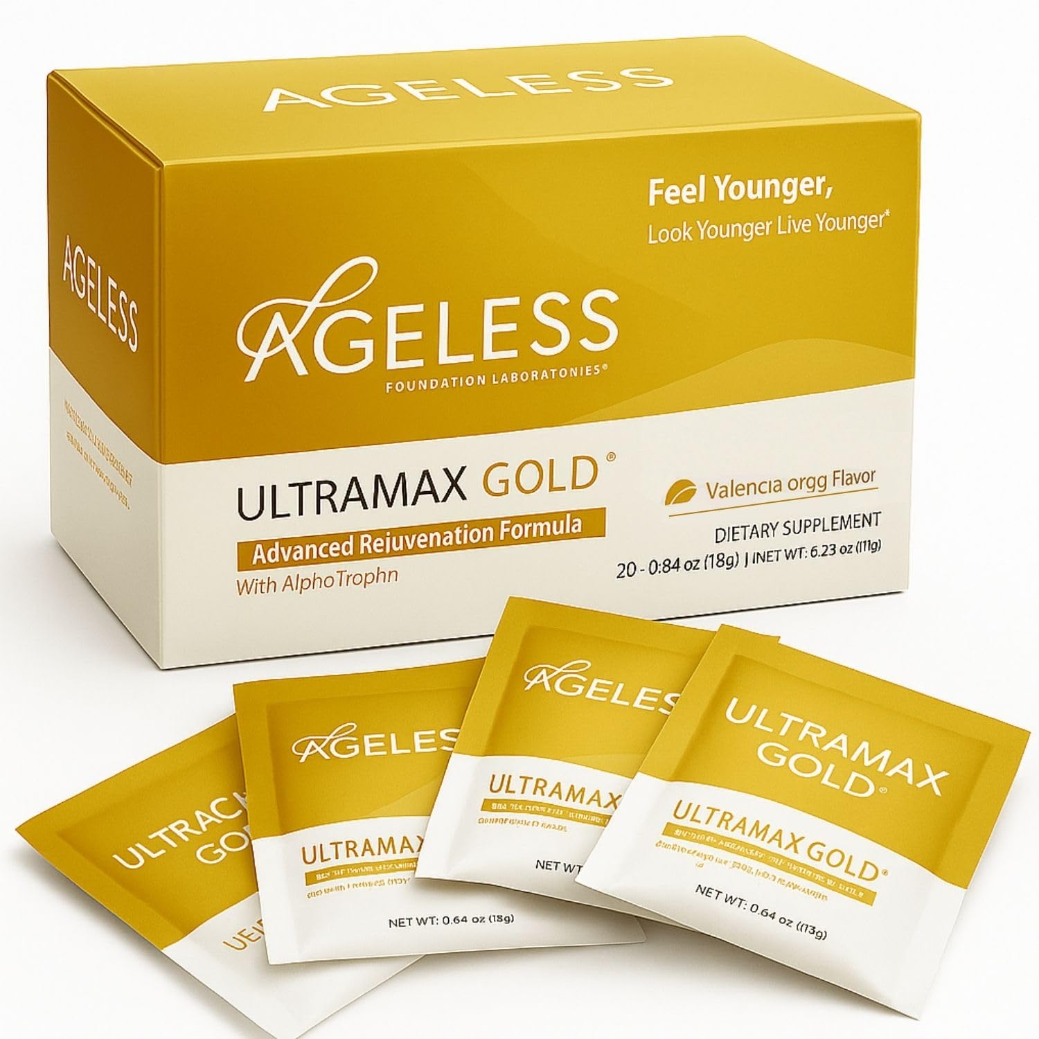 Ageless Foundation Laboratories UltraMAX Gold Anti-Aging HGH Supplement for Women & Men Powder 13.5 Ounce