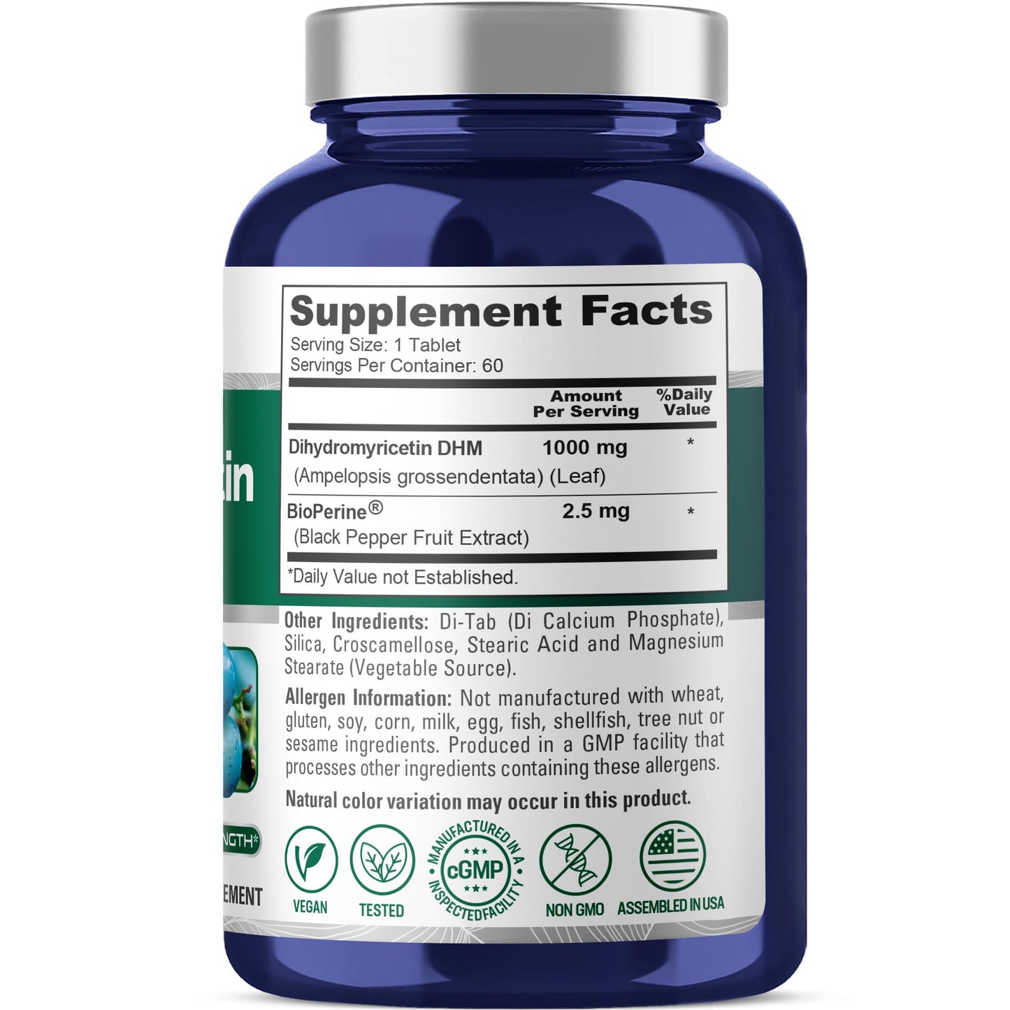 NusaPure Dihydromyricetin (DHM) 1,000mg Tablets, 60 Count