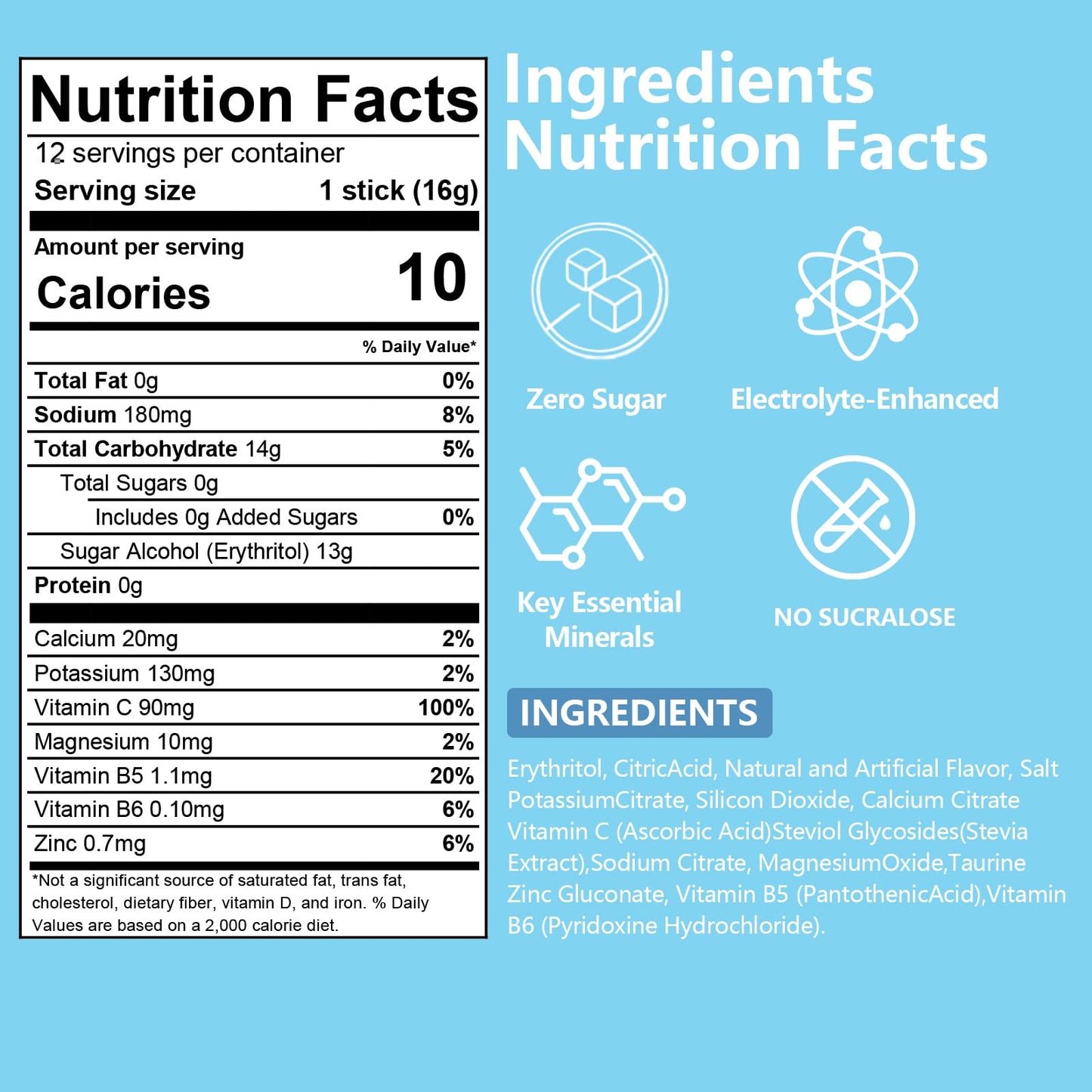 VITASUNIC Electrolyte Powder Packets, 12 Pack, Sugar Free Strawberry