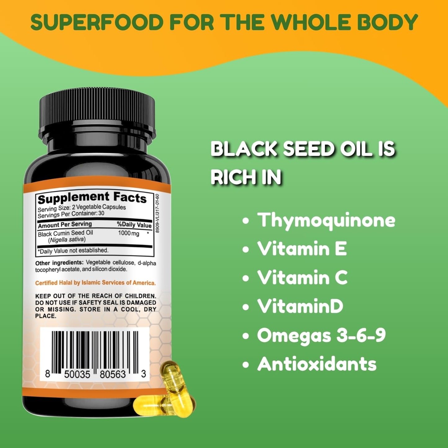 SHIFAA NUTRITION Black Seed Oil 1000 mg Liquid Capsules, 60 Count