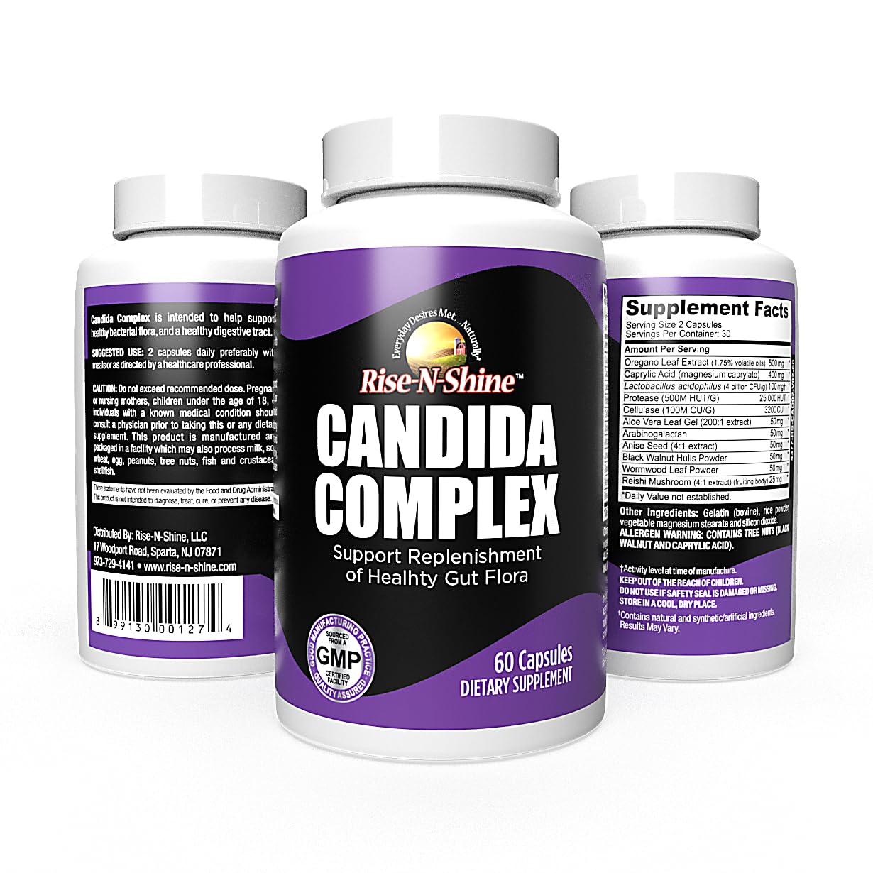 Rise-N-Shine Candida Support Supplement to Support Gut Flora Replenishment Capsule, 60 Count