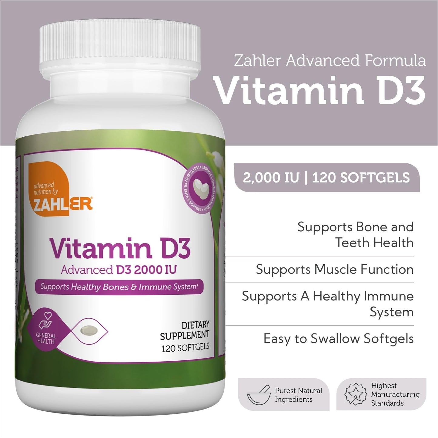 Zahler Advanced Vitamin D3 2000 IU Softgels 120 Count