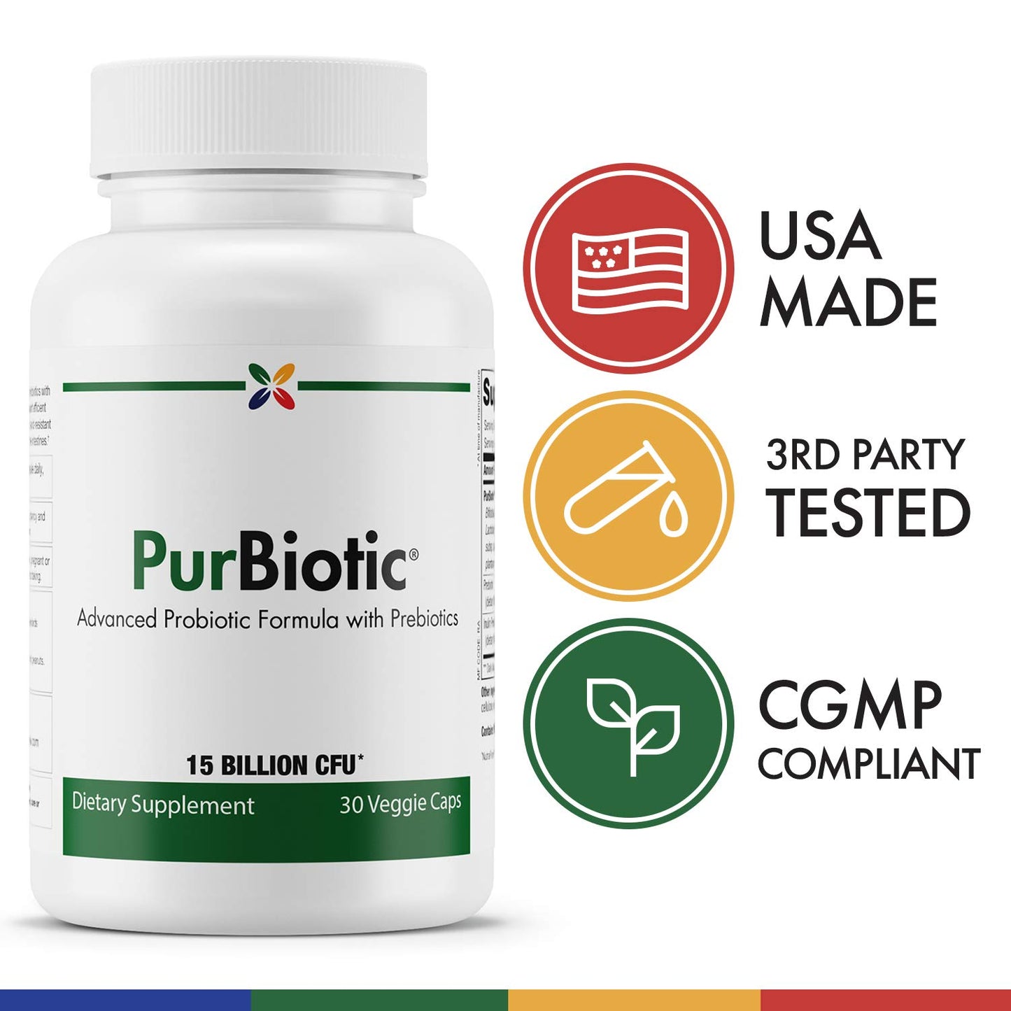Stop Aging Now PurBiotic® 15 Billion CFU (PROWPT) Advanced Probiotic Formula with Prebiotics, 30 Veggie Caps