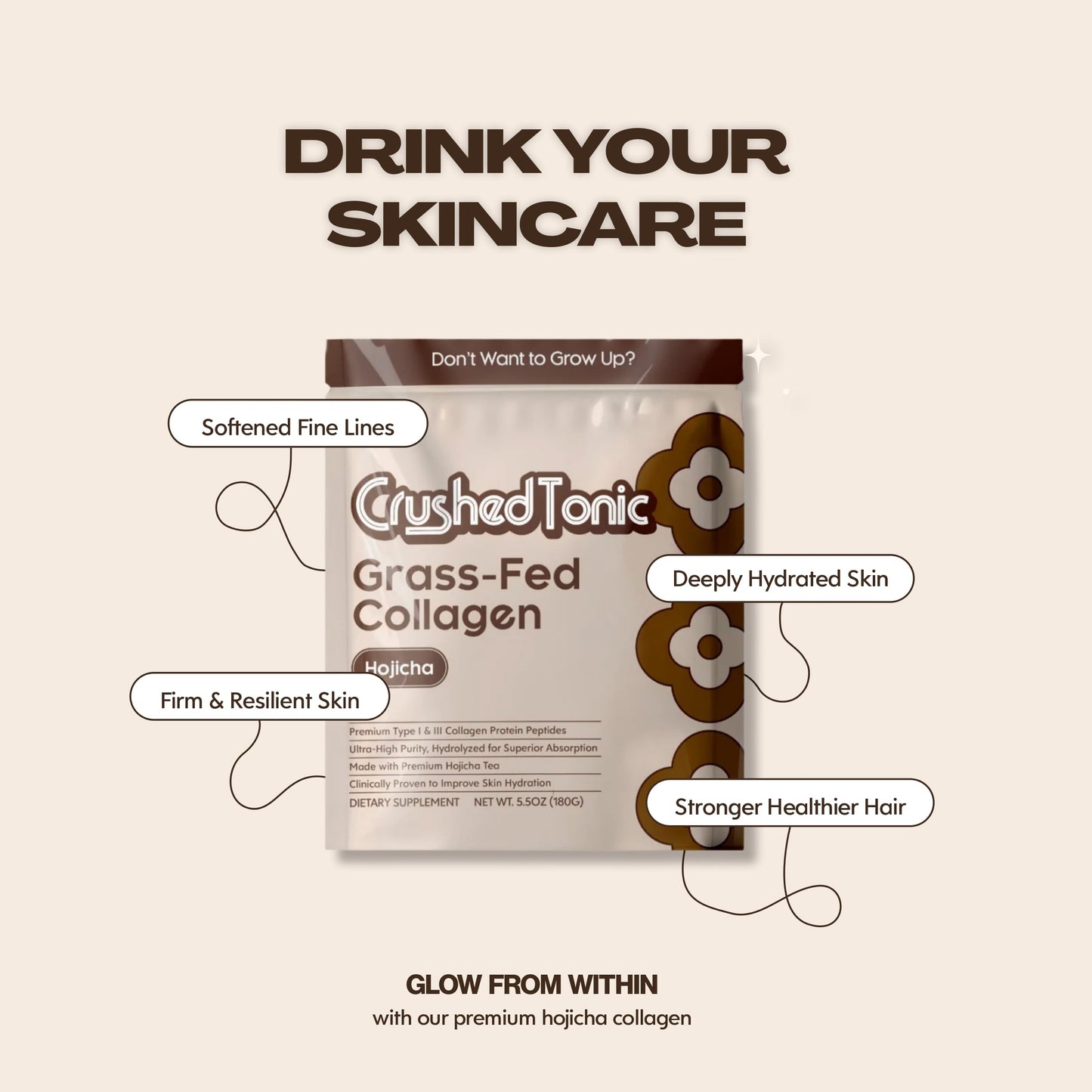 Crushed Tonic Korean Beauty Collagen Powder Hojicha 5.29 oz