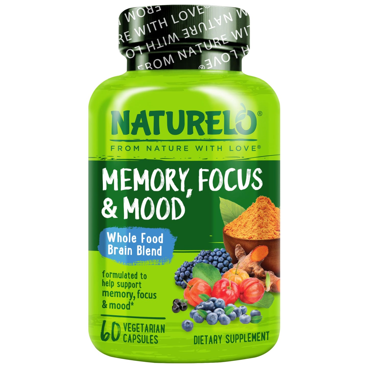 Naturelo Whole Food Brain Supplement for Focus Support Capsules, 60 Count
