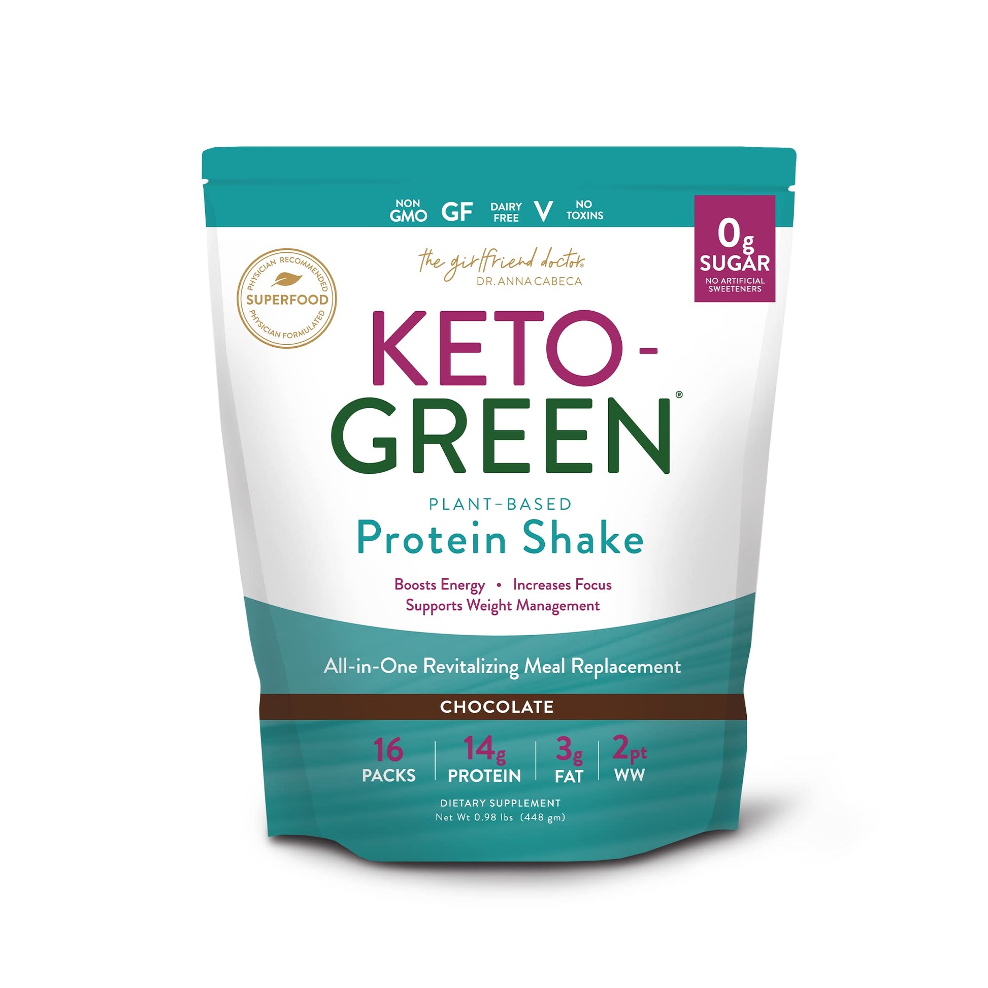 VIDAPURA Keto-Green Chocolate Vegan Protein Powder for Women by Dr. Anna Cabeca, 15.68 oz