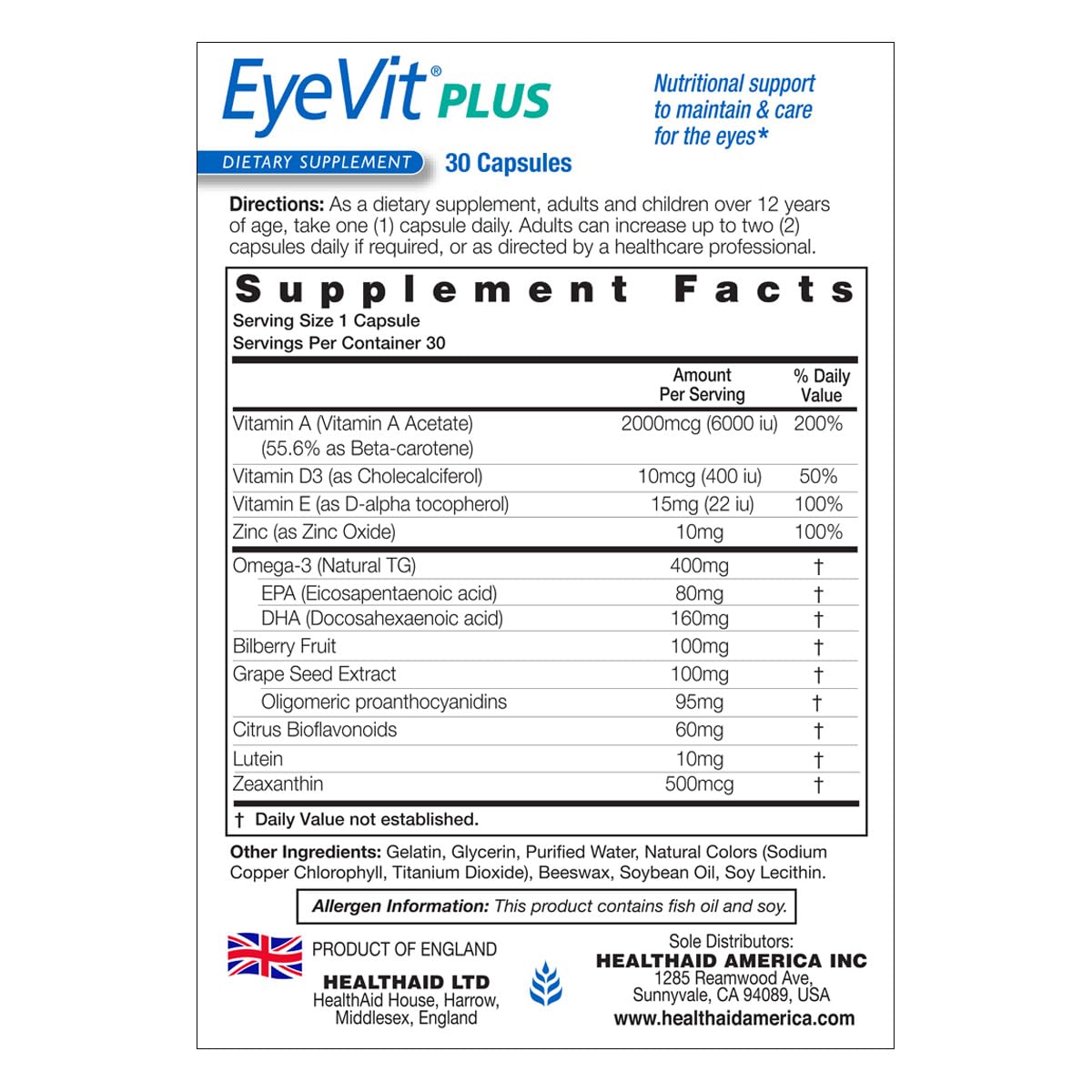 HealthAid EyeVit Plus – Once-Daily Eye Health Supplement Capsules 30