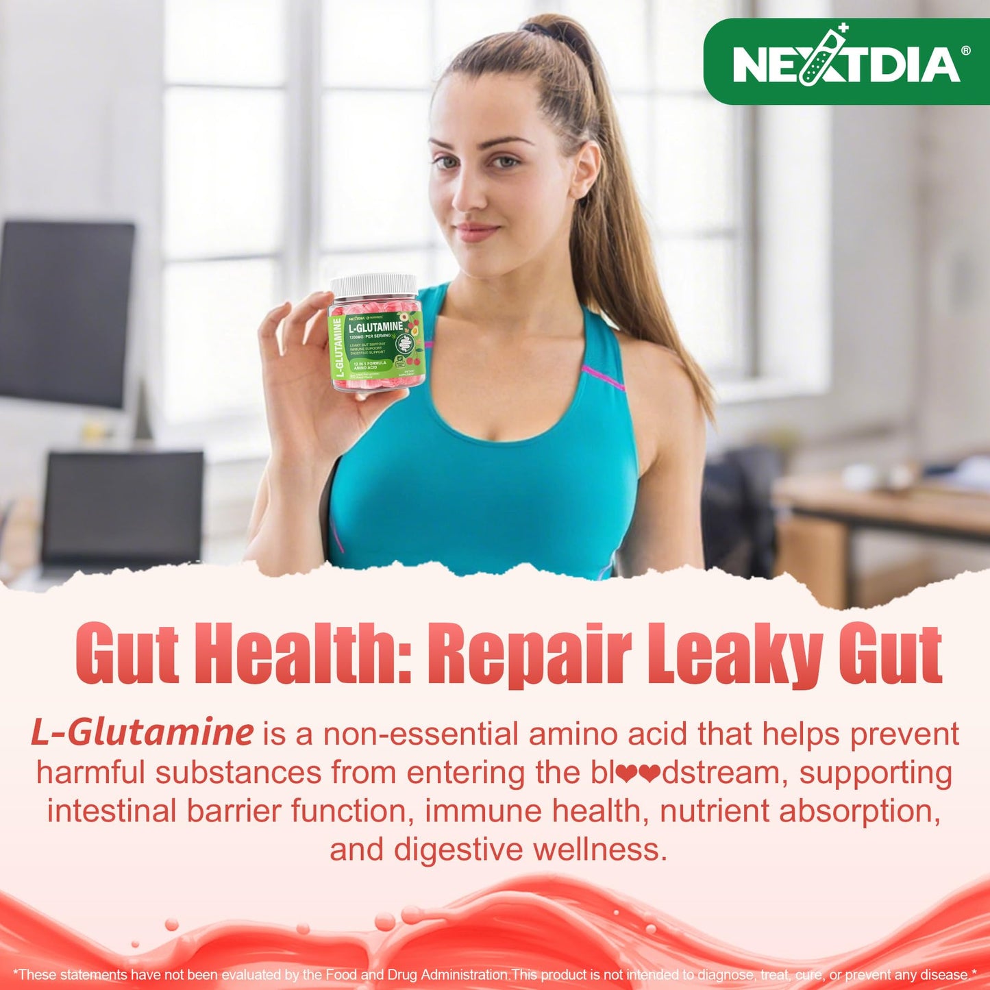 Nextdia L-Glutamine 1200mg Gummies, 120 Count