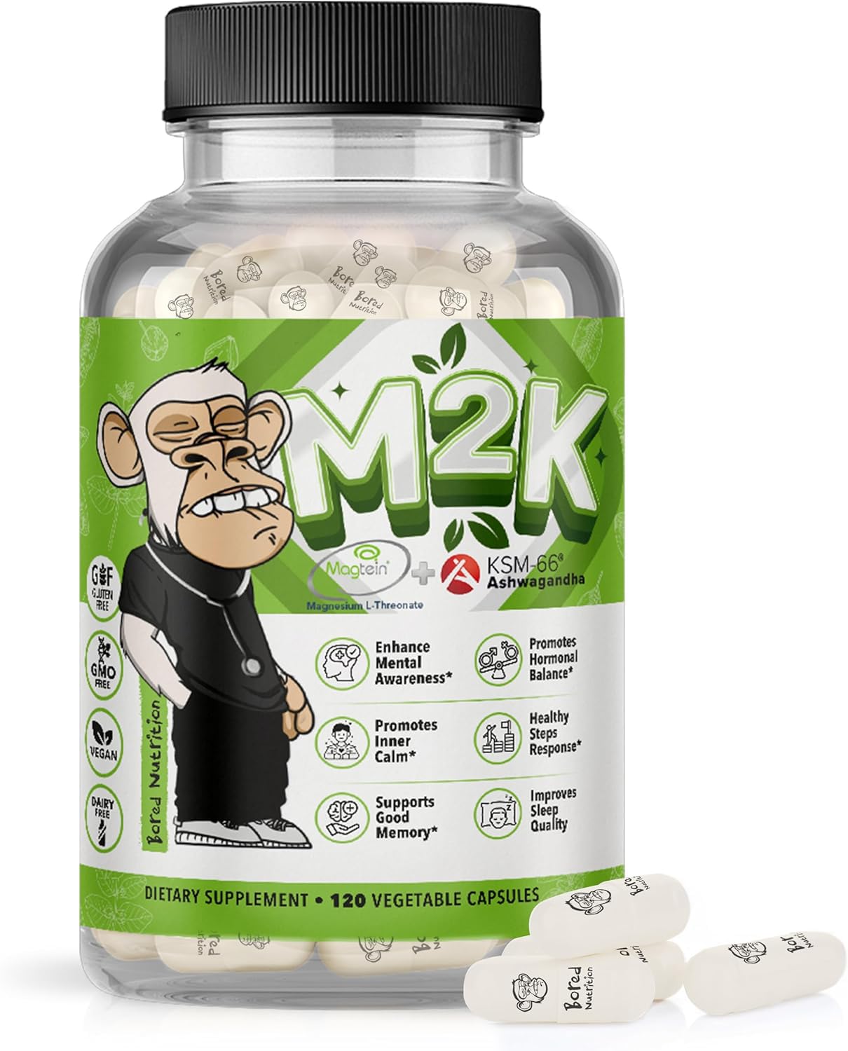 GINSPIRE NUTRITION M2K Magtein Magnesium L-threonate & Ashwagandha Supplement Capsule 1