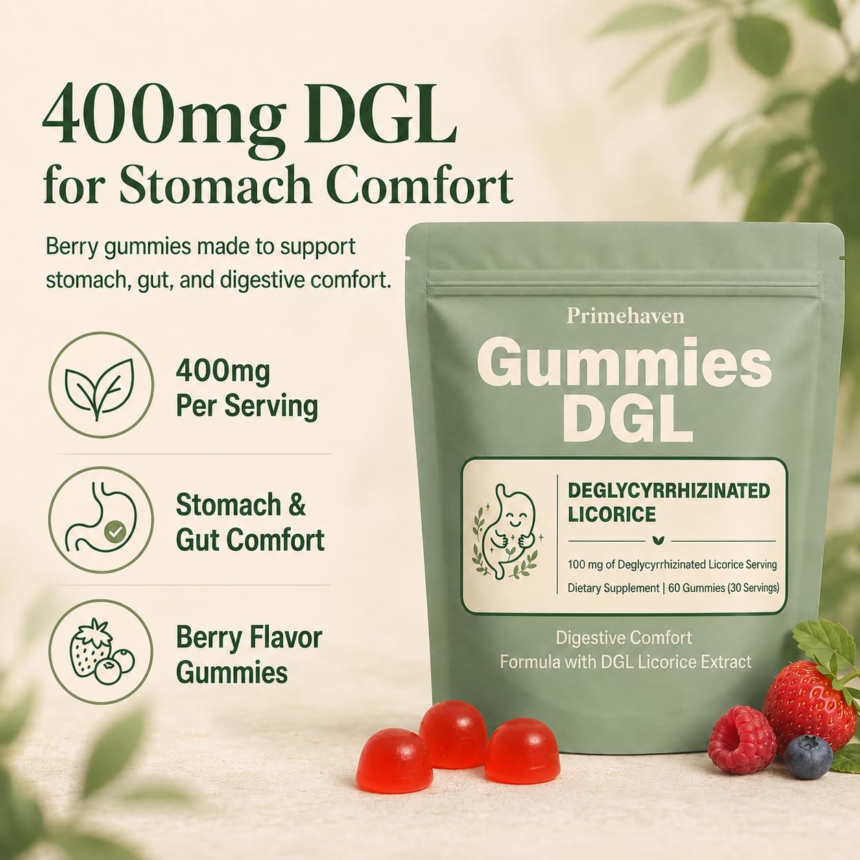 ELAVA DGL Gummies 400mg Licorice Root Extract Supplement, 60 Gummies