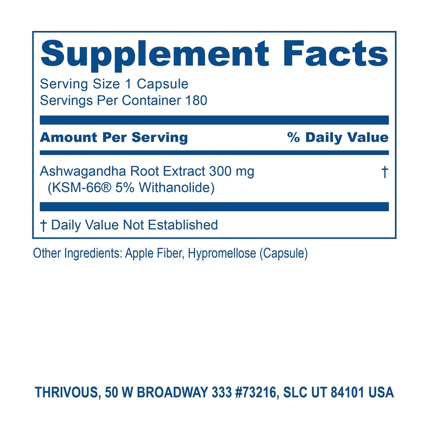 Thrivous Ashwagandha Root Extract 300 mg KSM-66 with 5% Withanolide, 180 Capsules