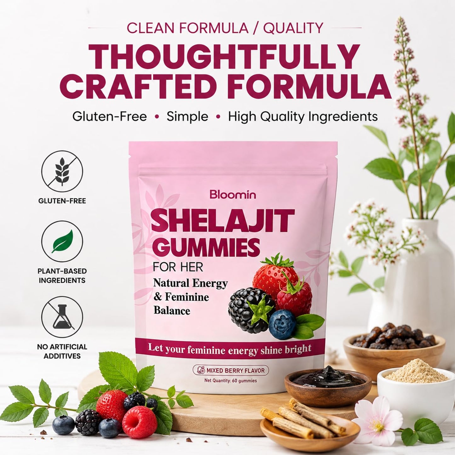 Bloomin Gummies Shilajit Gummies for Women, Gummy, 60 Count