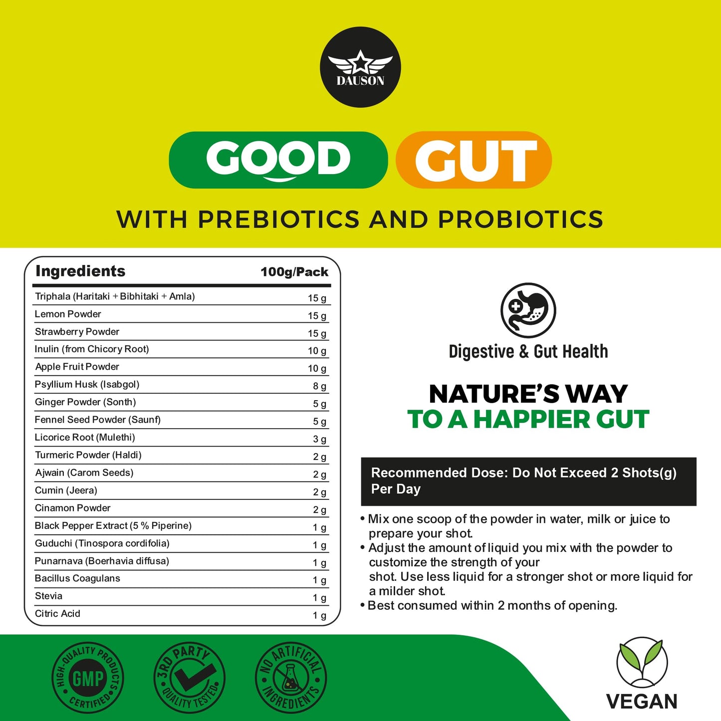 DAUSON Gut Health Supplement Powder 3.53 Ounce