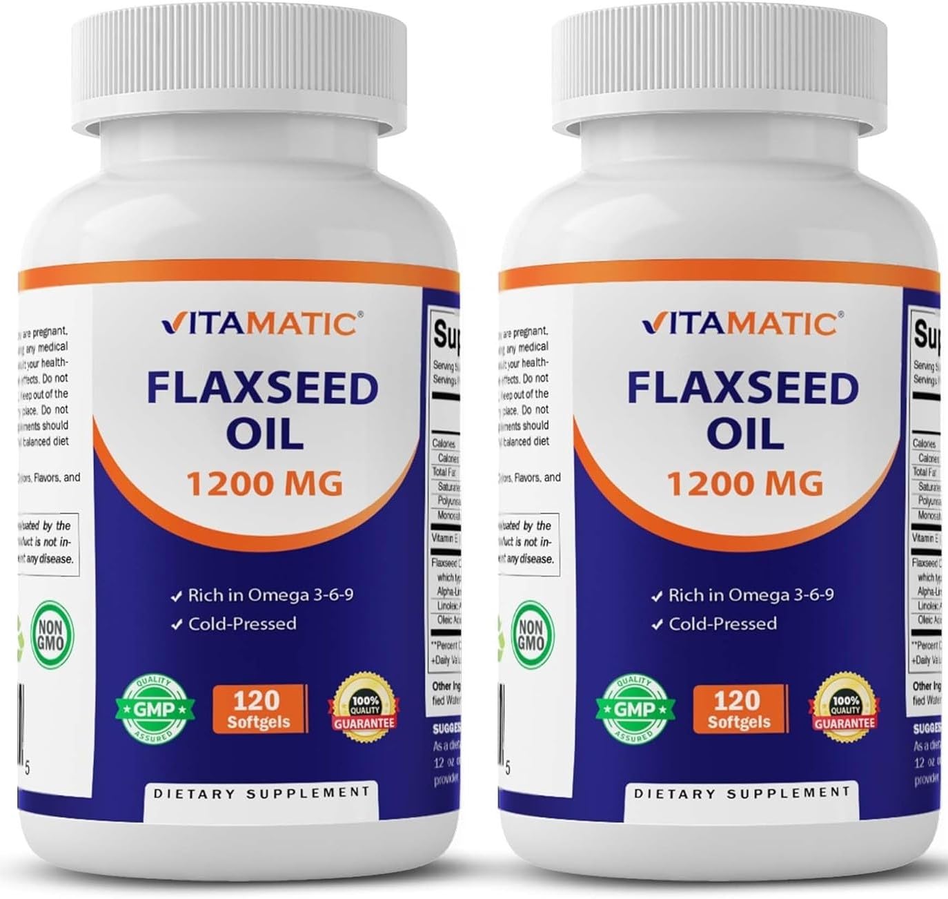 Vitamatic Flaxseed Oil 1200 mg, Omega 3-6-9 Softgels, 240 Softgels