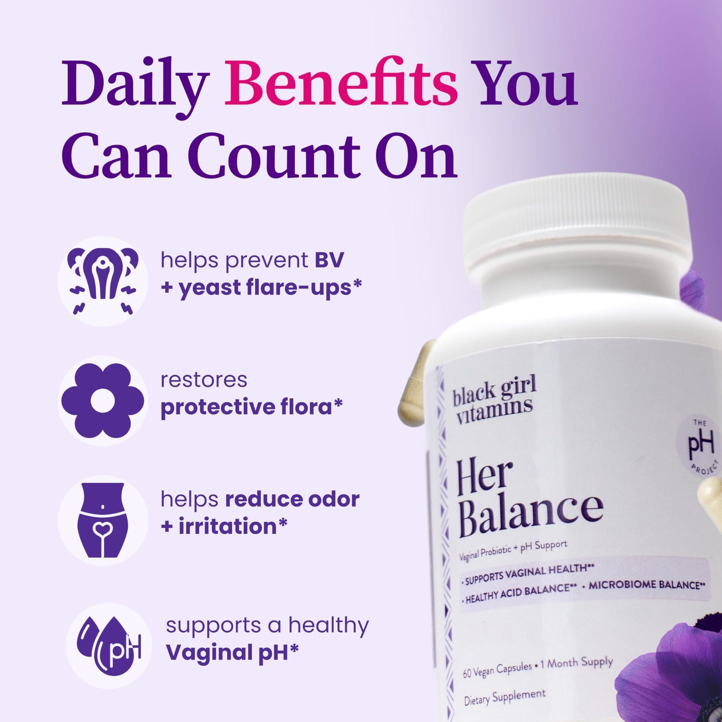 Black Girl Vitamins Her Balance Vaginal Probiotics Capsule 60 Count