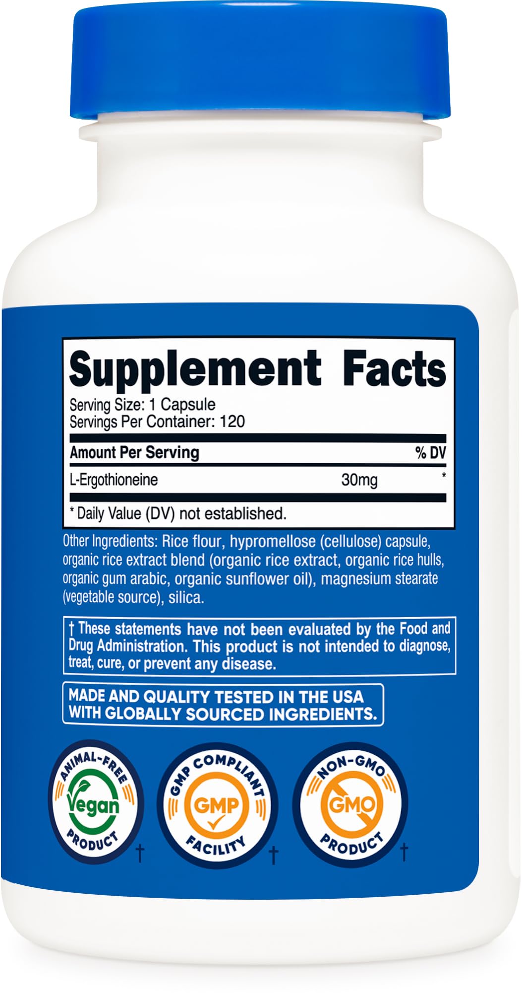 Nutricost L-Ergothioneine Supplement 30mg Per Serving Capsule 120 Count