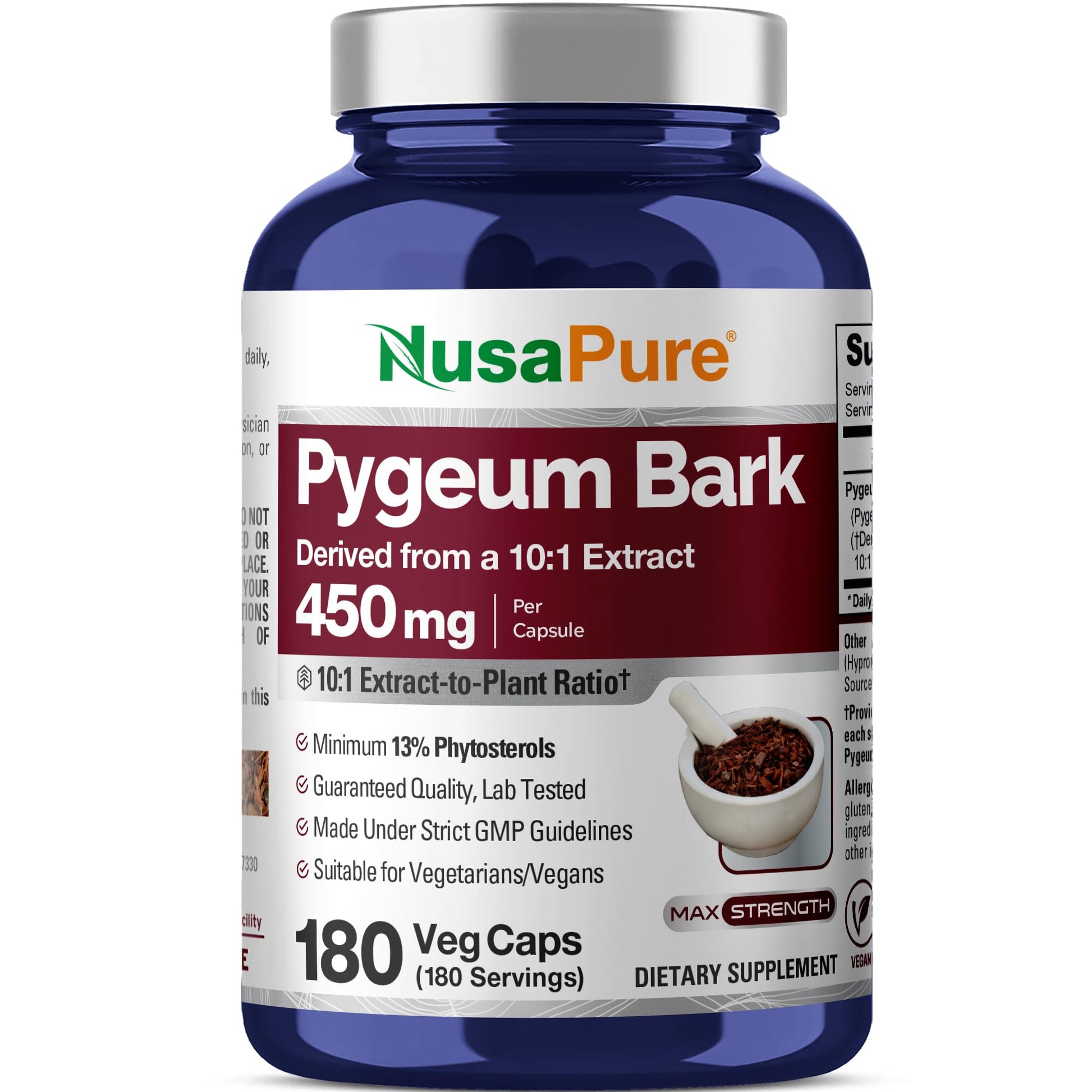 NusaPure Pygeum Bark 450 mg Capsules, 180 Veg Capsules