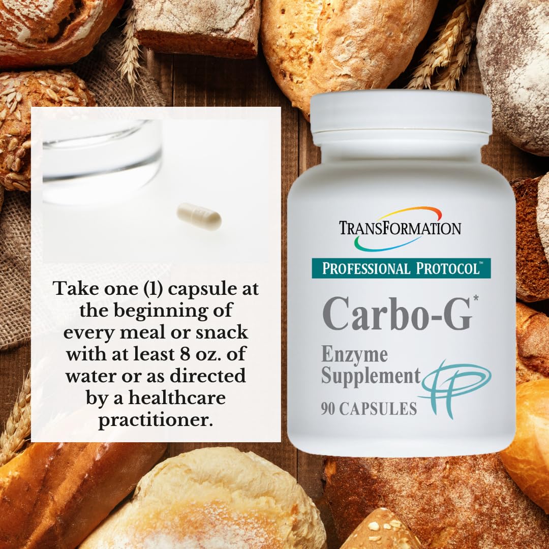 TRANSFORMATION Carbo-G High Potency Enzyme Blend Formula Supplement with Probiotics & Herbs for Carbohydrate Breakdown, Nutrient Absorption Capsule, 90 Capsules