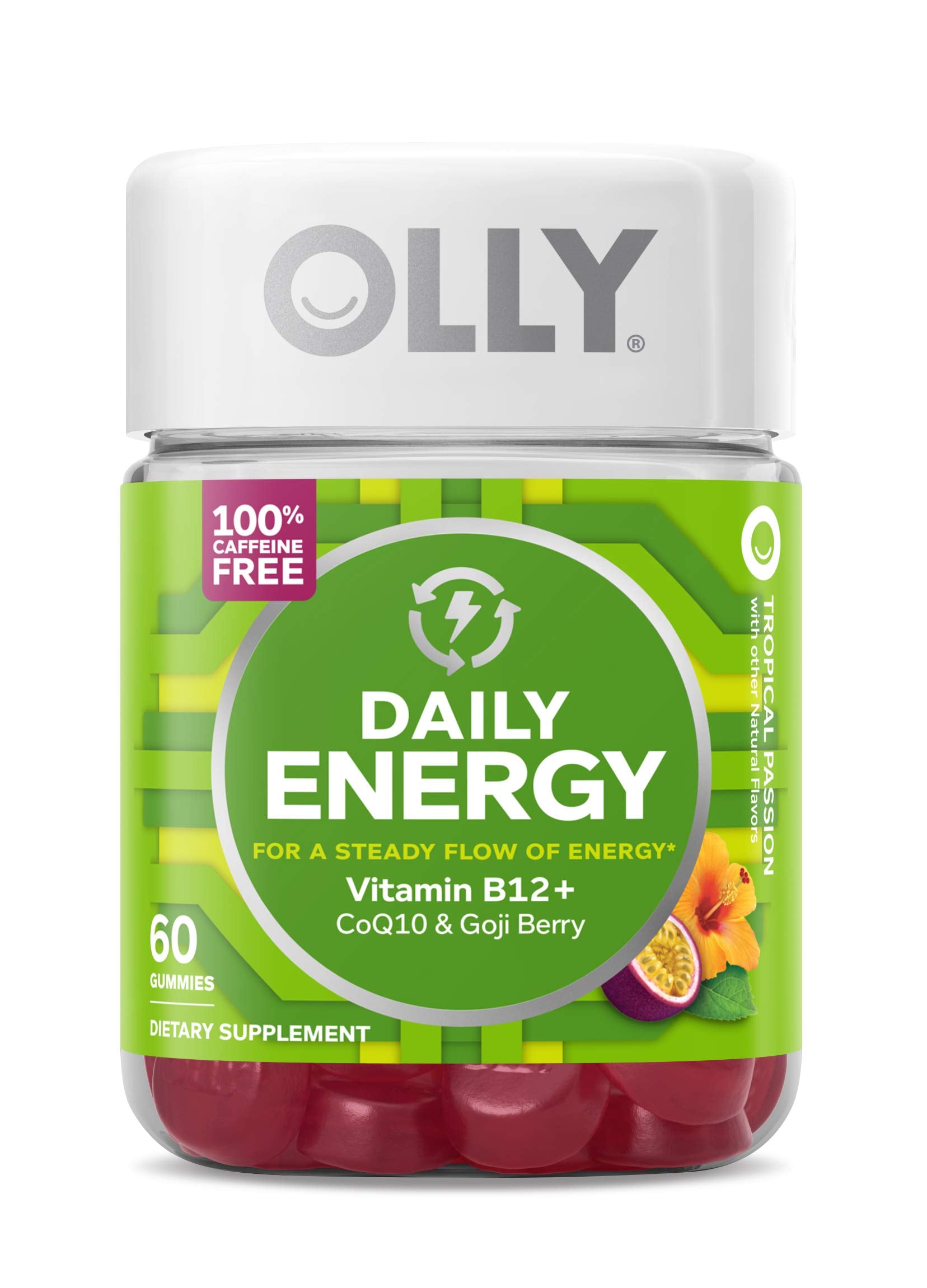 OLLY Daily Energy Gummy Caffeine Free Vitamin B12 CoQ10 Goji Berry, Tropical Flavor, 720 Gummies