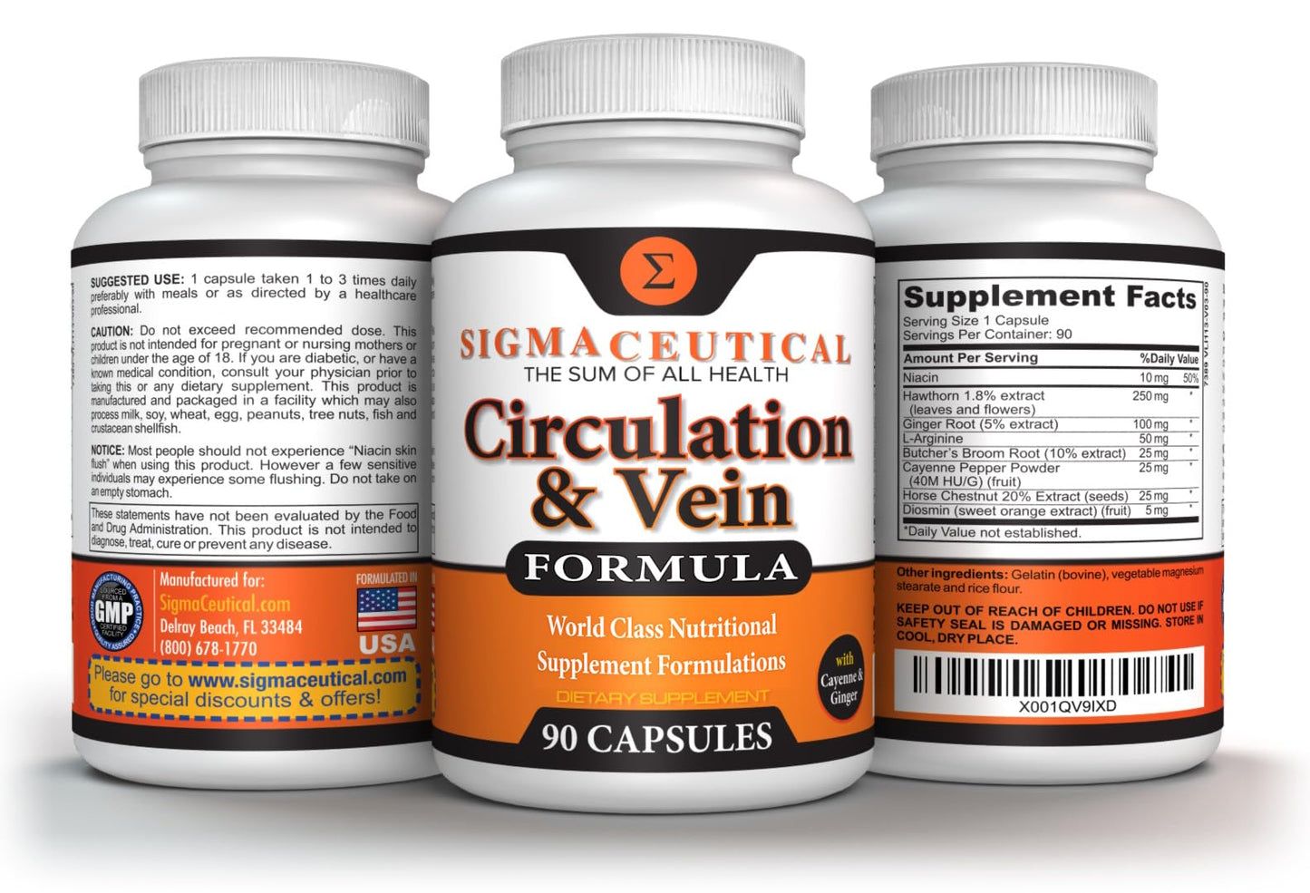 Sigmaceutical Varicose Veins Treatment for Legs Circulation Supplement Diosmin Leg Vein Support Healthy Leg Vein Supplement 90 Capsules