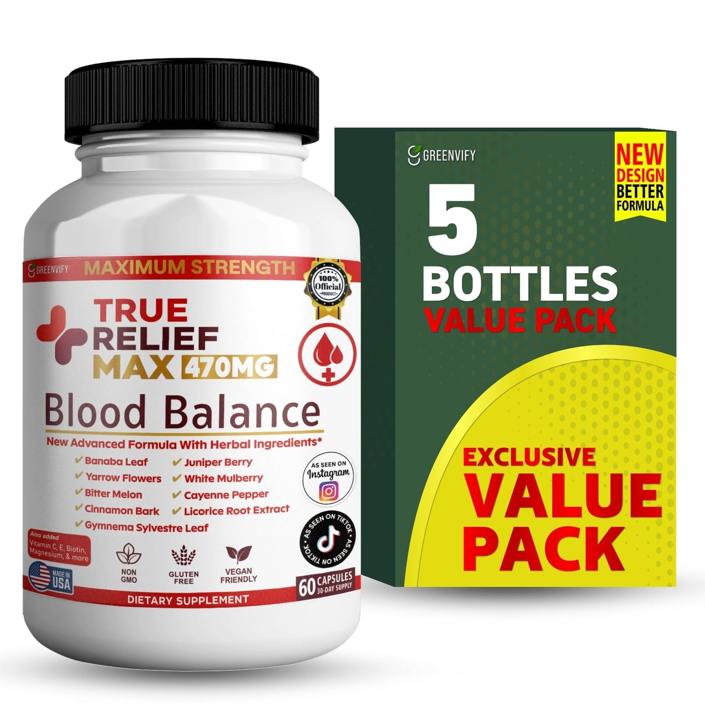 GREENVIFY True Relief Max Blood Balance Support Capsules, 60 Count