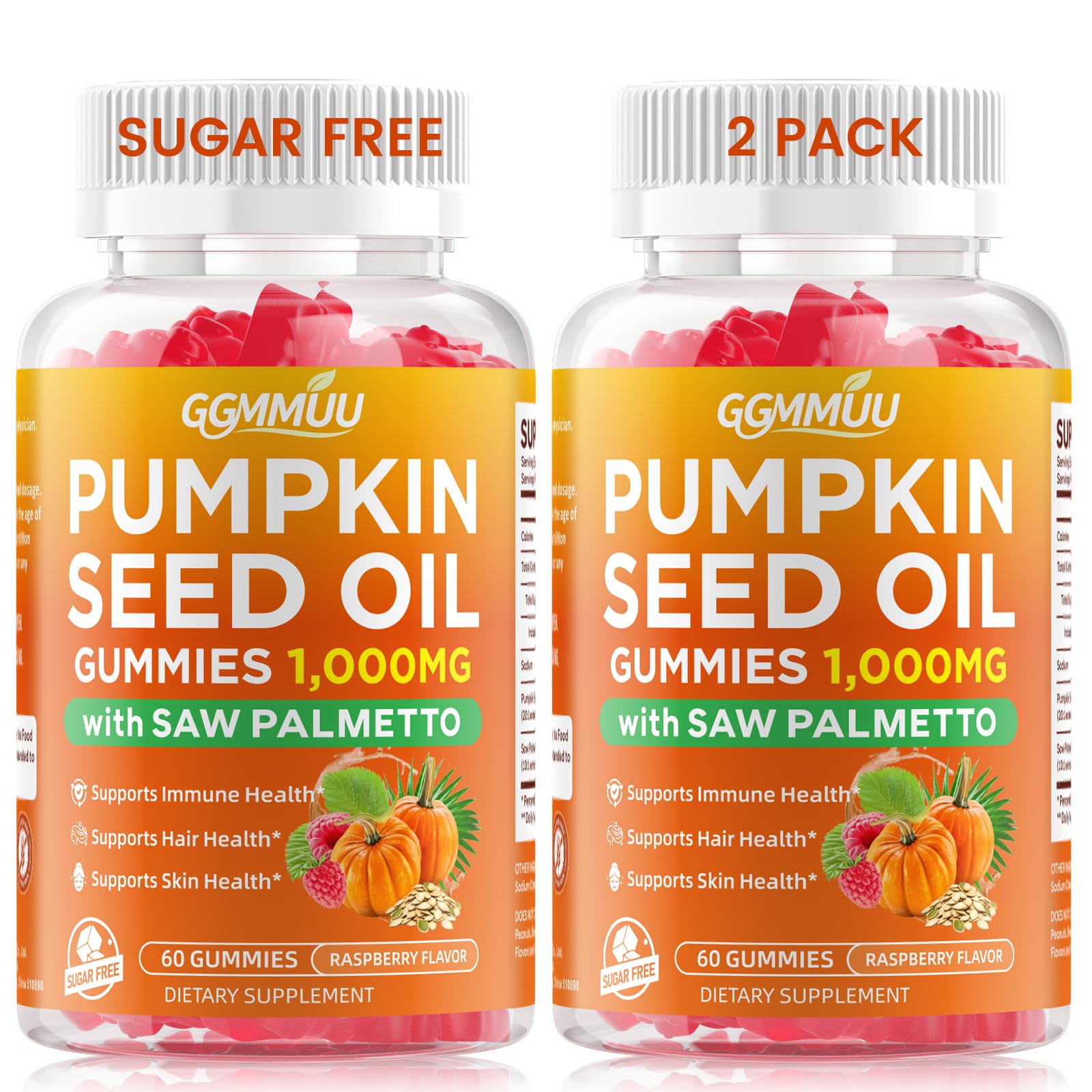 GGMMUU Pumpkin Seed Oil Gummies with Saw Palmetto, Raspberry, 120 Gummies