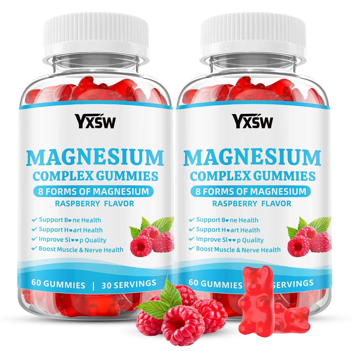 YXSW Magnesium Complex Gummies 8 Elemental 1000mg, Raspberry Flavor, 120 Gummies, Vegan Non-GMO, Supports Bones, Muscle & Nerve Health