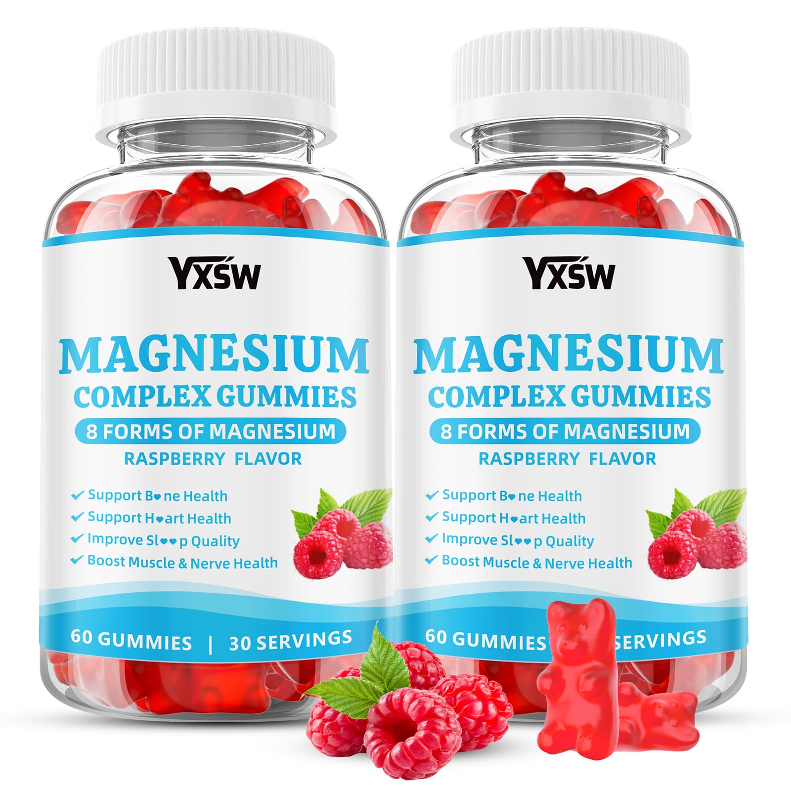 YXSW Magnesium Complex Gummies 8 Elemental 1000mg, Raspberry Flavor, 120 Gummies, Vegan Non-GMO, Supports Bones, Muscle & Nerve Health