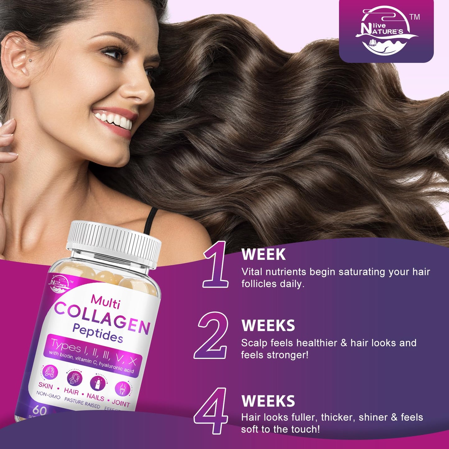 Nature's live Multi Collagen Peptides Softgels 60 Count