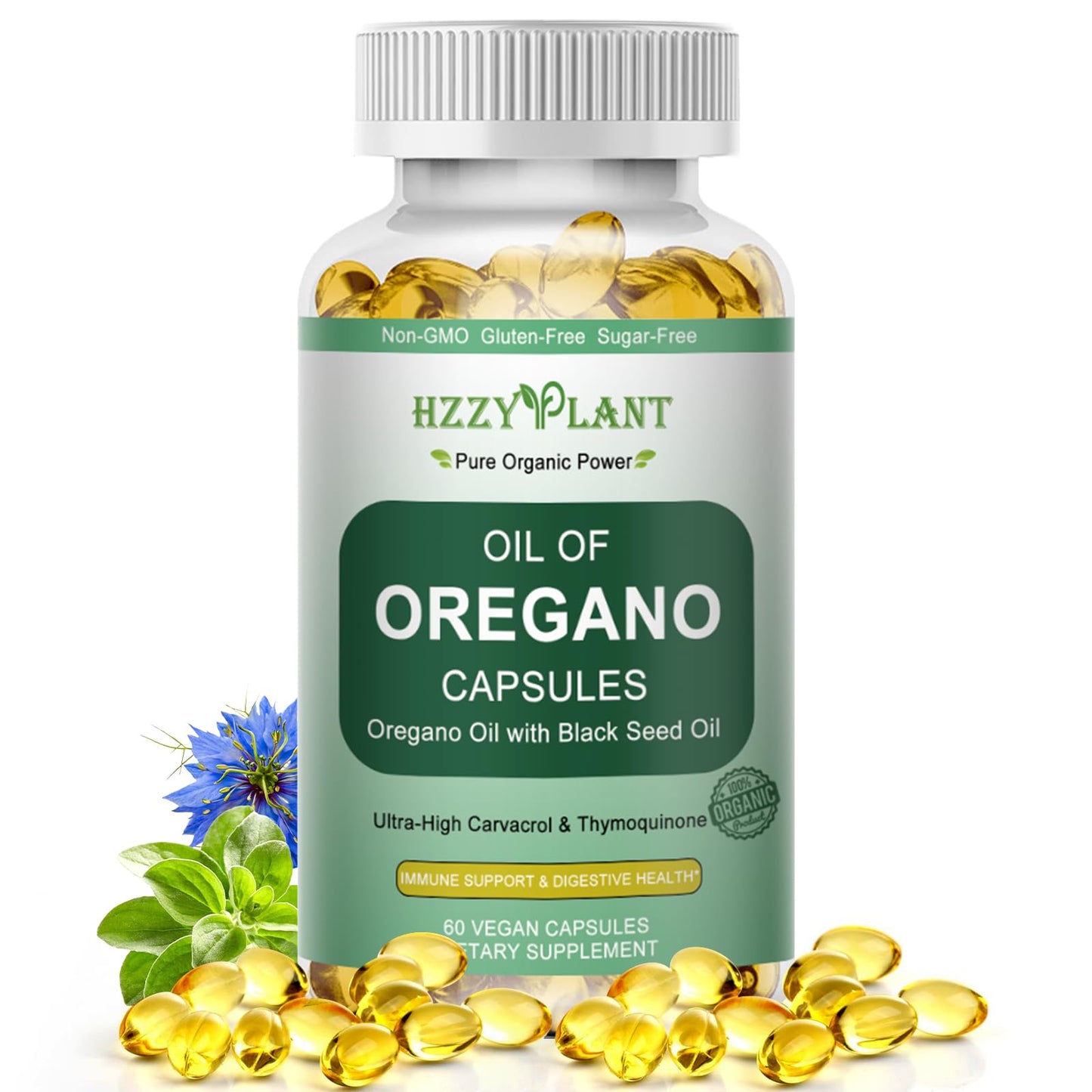 HZZYPLANT Oil of Oregano with Black Seed Oil Softgels, 60 Count