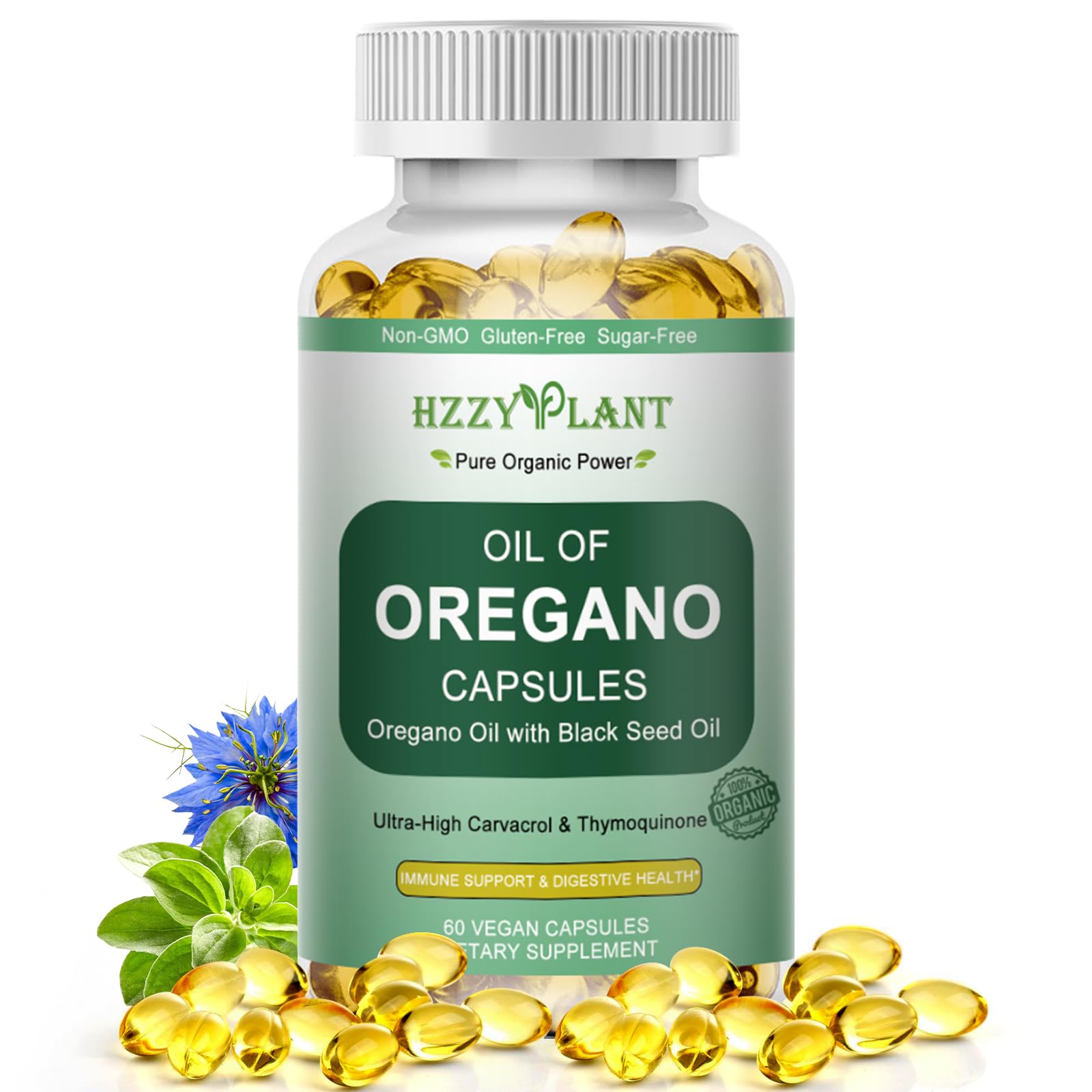 HZZYPLANT Oil of Oregano with Black Seed Oil Softgels, 60 Count