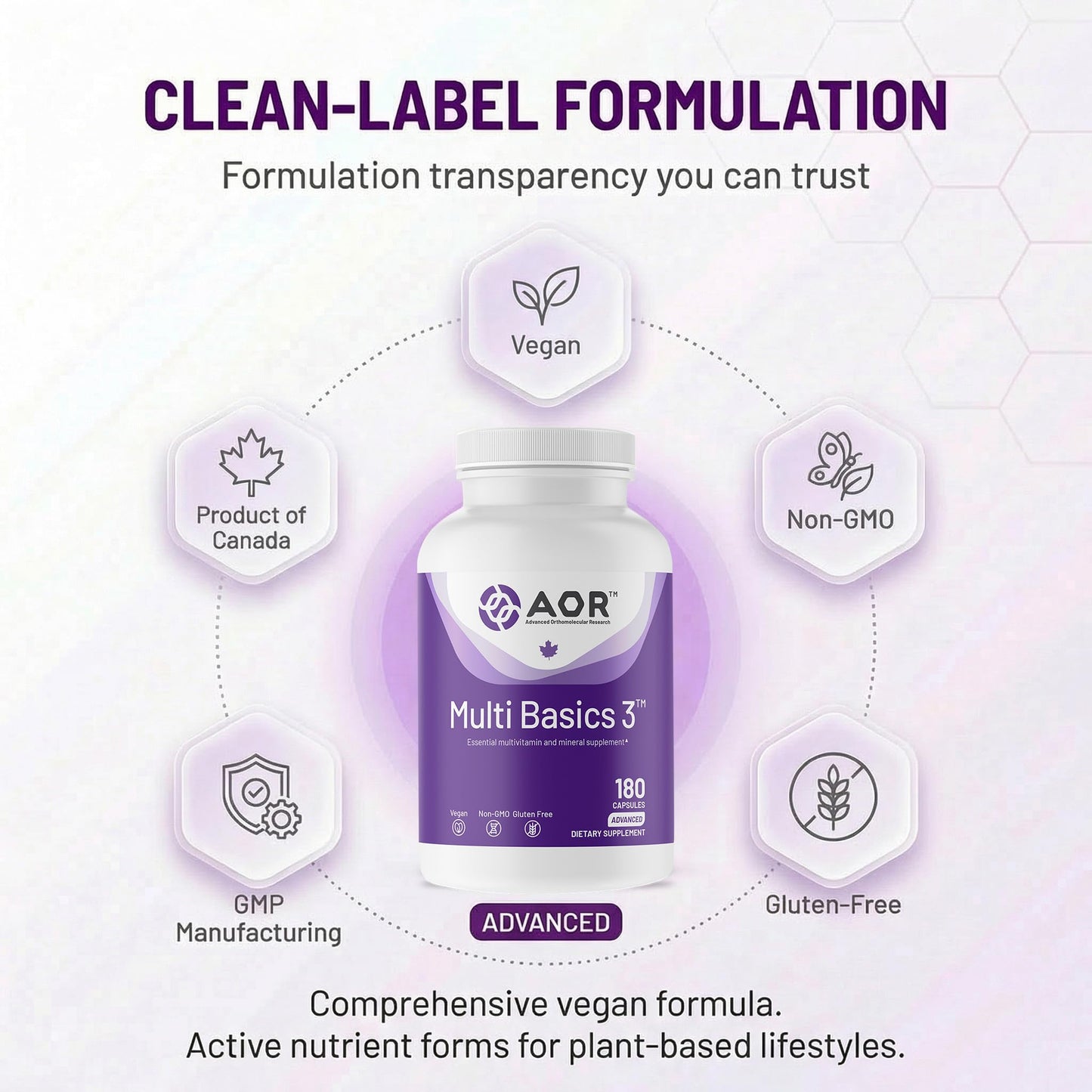 AOR Multi Basics 3 Vegan Capsules, 180 Count