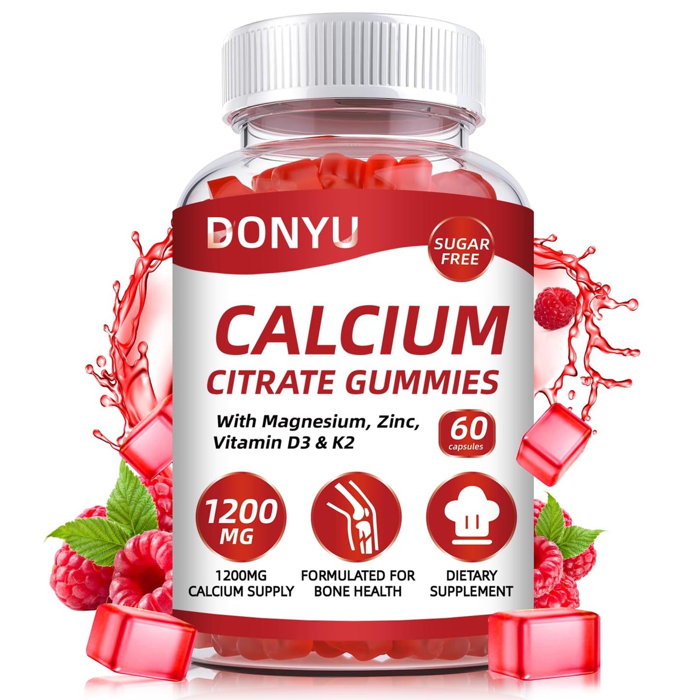 DONYU Calcium Citrate 1200mg Gummies with Vitamin D3, 60 Gummies