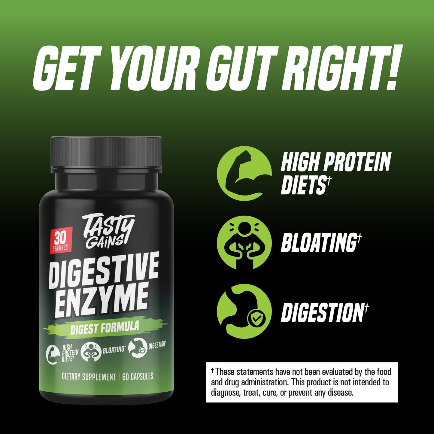 TASTY GAINS Complete Digestive Enzymes Supplement for Gut Health 60 Gummies