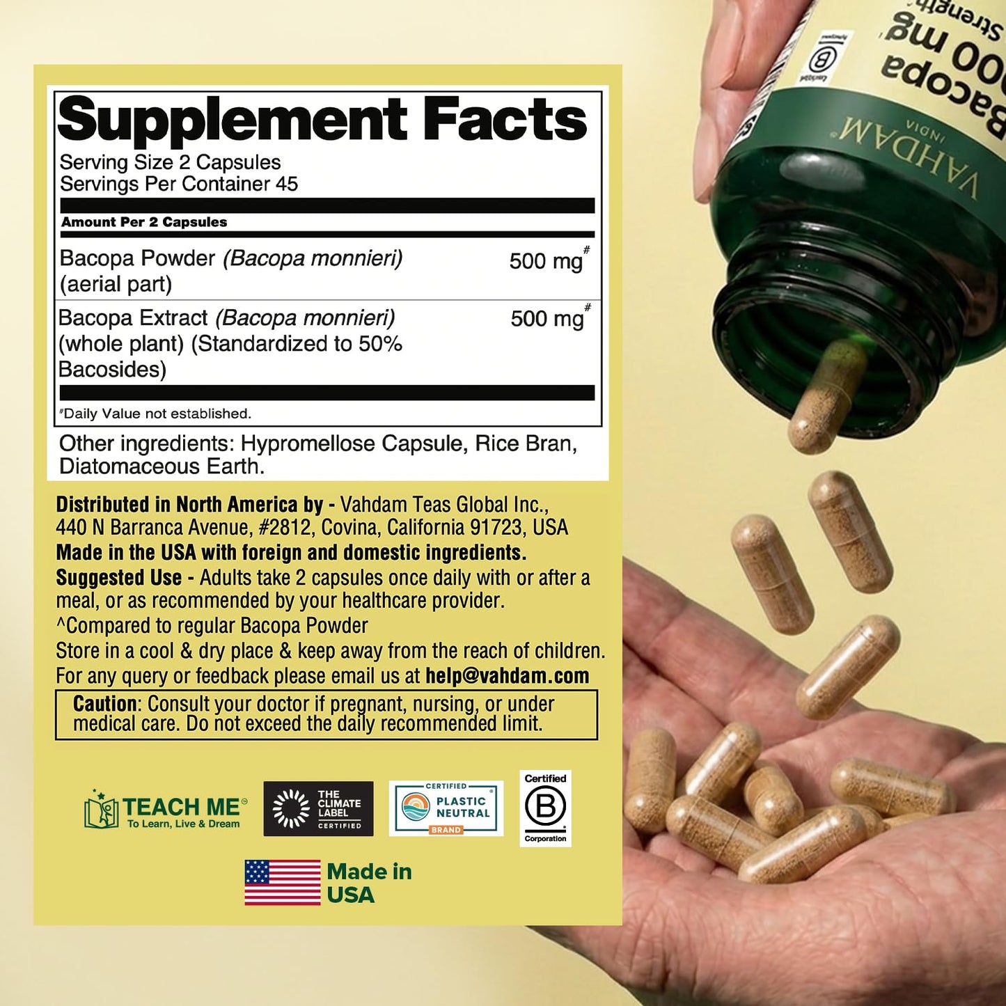 VAHDAM Bacopa Monnieri Capsules 1000mg, 90 Veg Capsules
