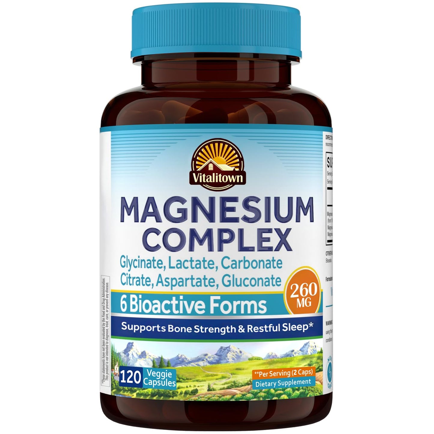 Vitalitown 6-in-1 Magnesium Complex 260mg Per Serving, High Absorption, 120 Capsules