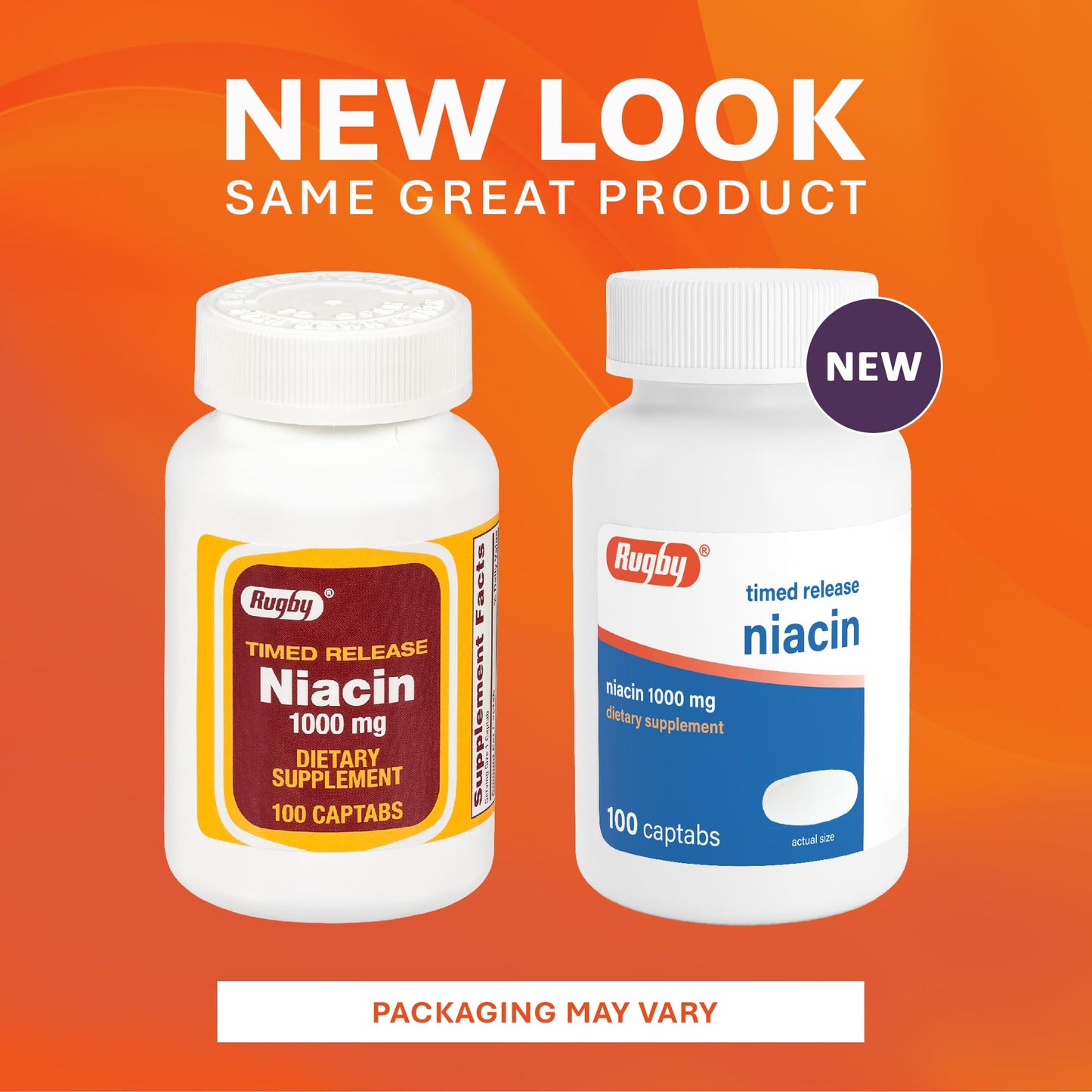 Rugby Laboratories Timed-Release Niacin 1000mg Dietary Supplement, 100 Tablets