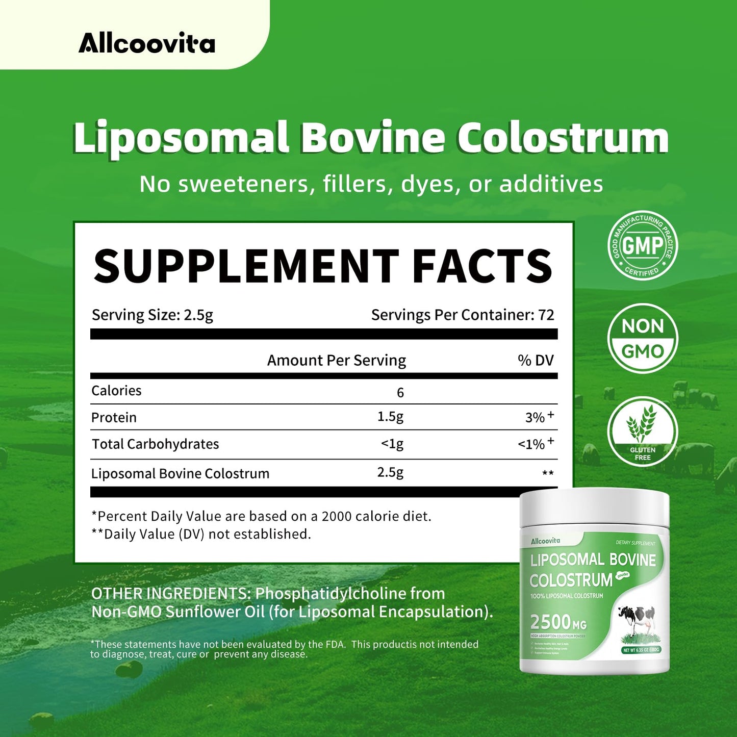 Allcoovita Liposomal Bovine Colostrum Powder 6.35 oz