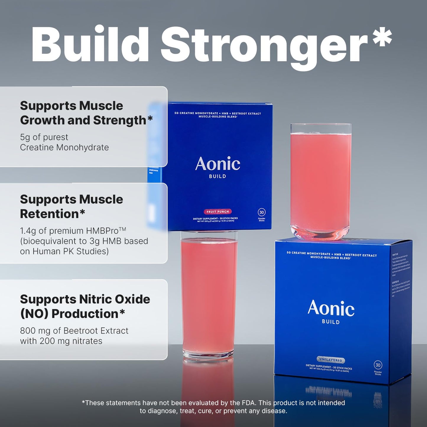 AONIC Build Creatine Monohydrate, HMB & Beetroot Powder, 16.96 oz