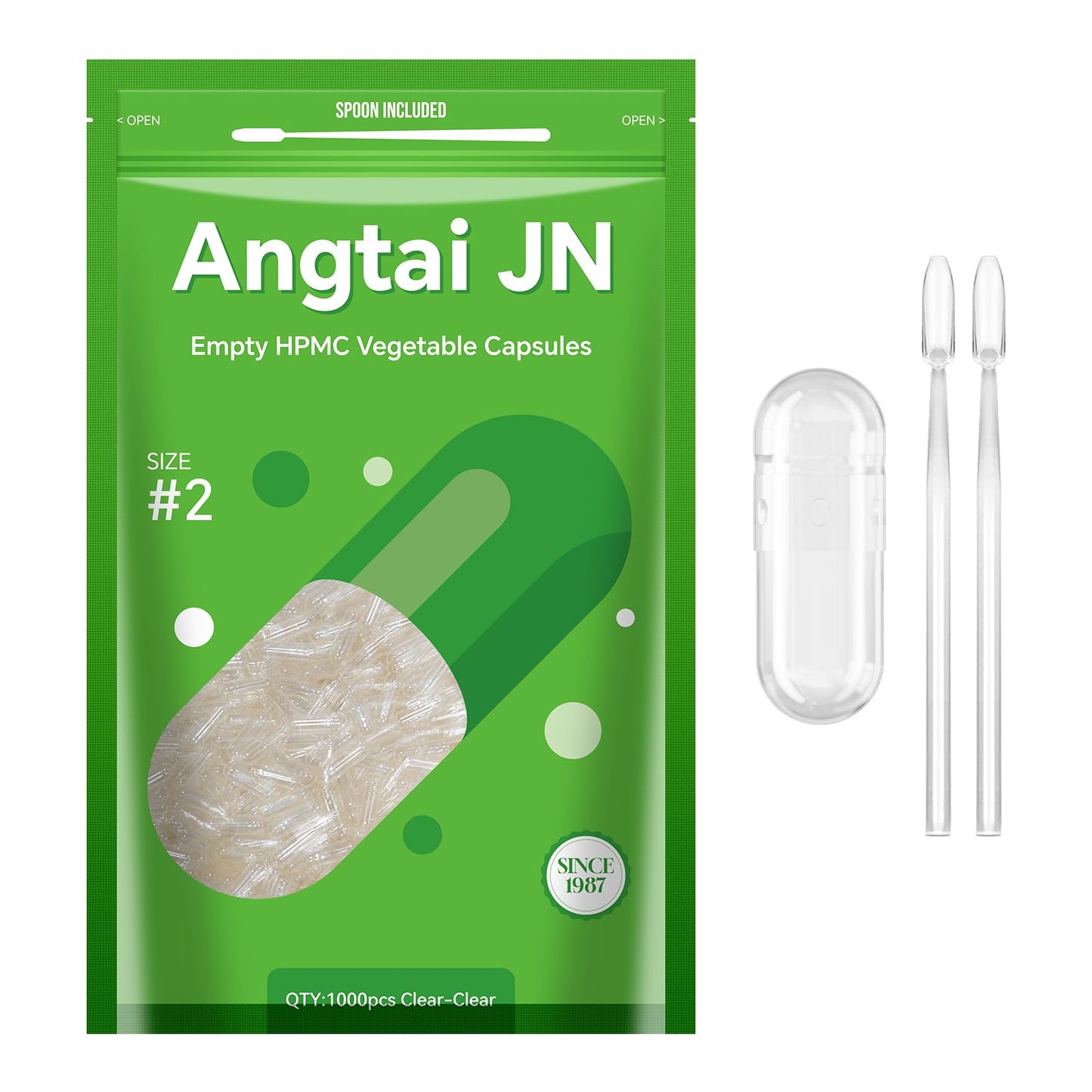 Angtai JN Empty Vegan Capsules Size 2 Plant Based Clear Capsules, 1000 Count