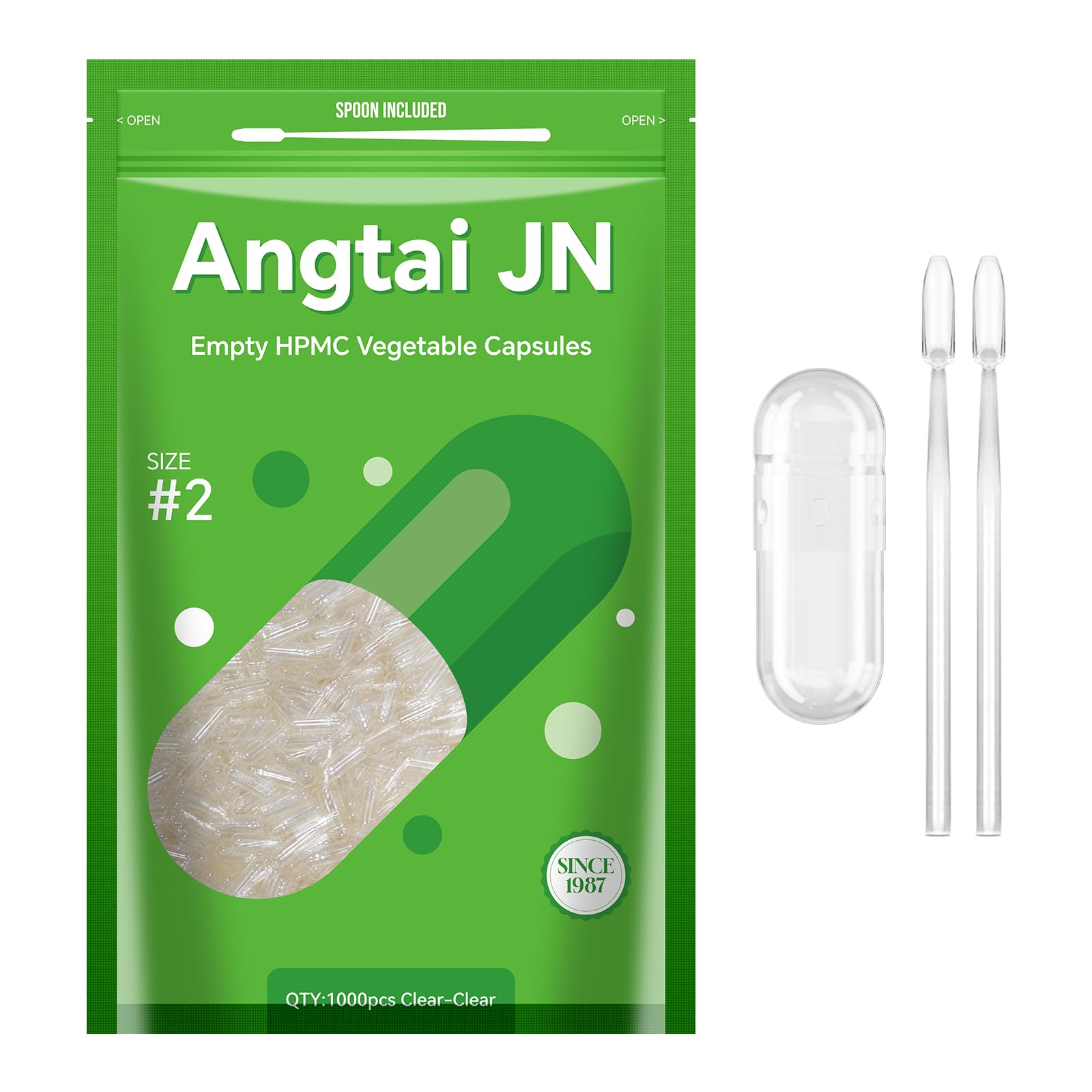 Angtai JN Empty Vegan Capsules Size 2 Plant Based Clear Capsules, 1000 Count