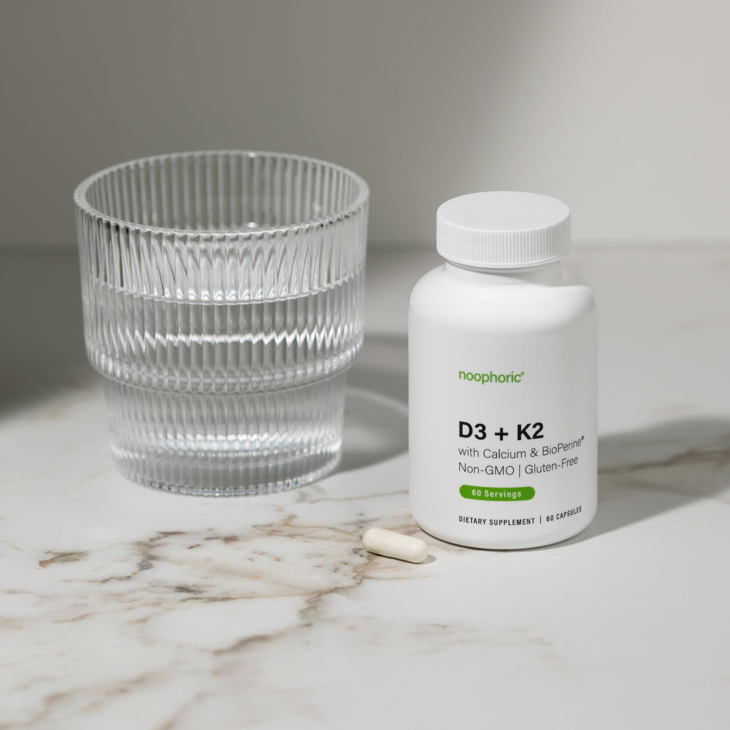 Noophoric Vitamin D3 K2 5000 IU MK7 Capsules with Calcium and BioPerine, Non-GMO, 60 Capsules