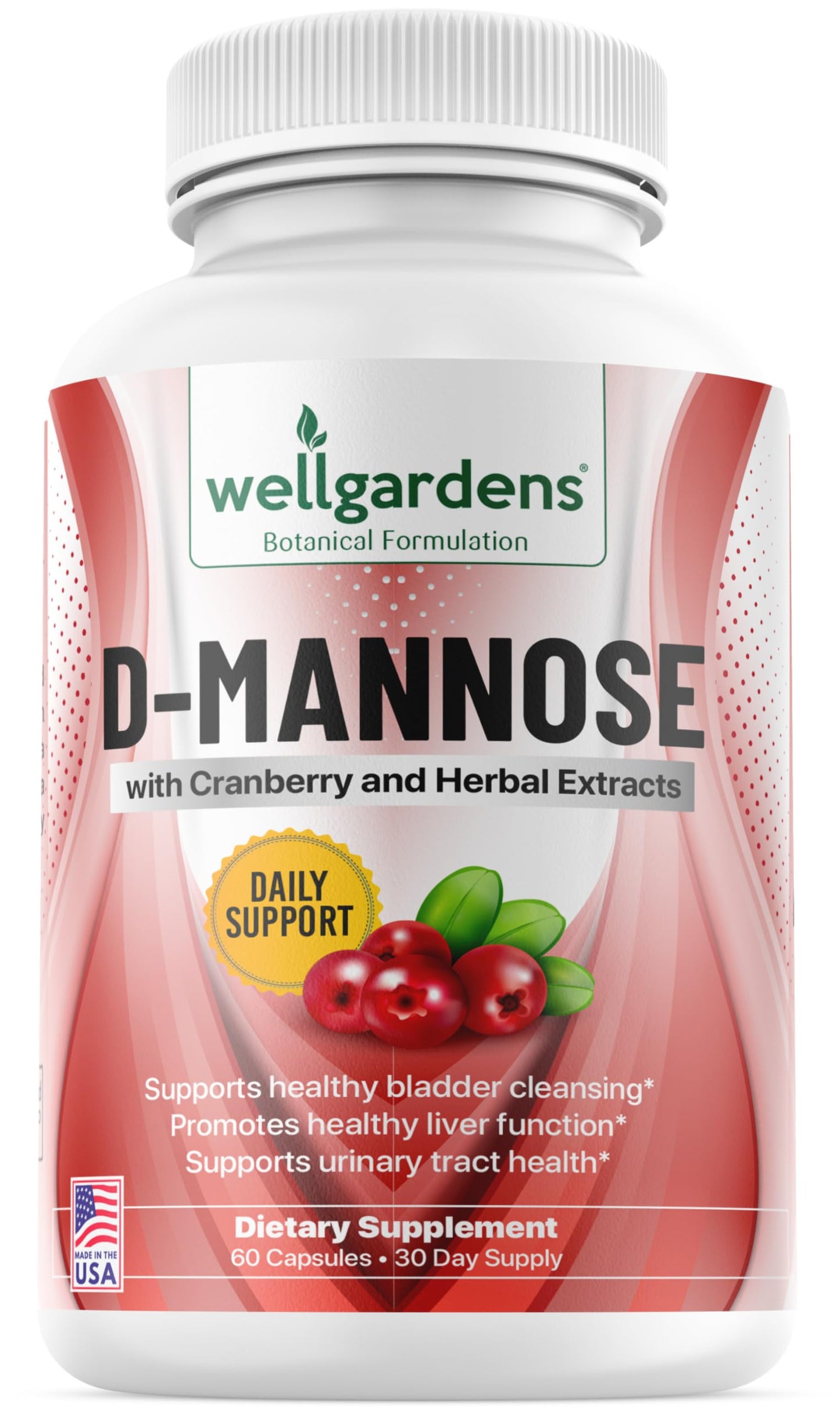 Wellgardens D-Mannose 1000mg Capsules with Cranberry, Hibiscus and Dandelion, Urinary Tract Health Support, 60 Capsules