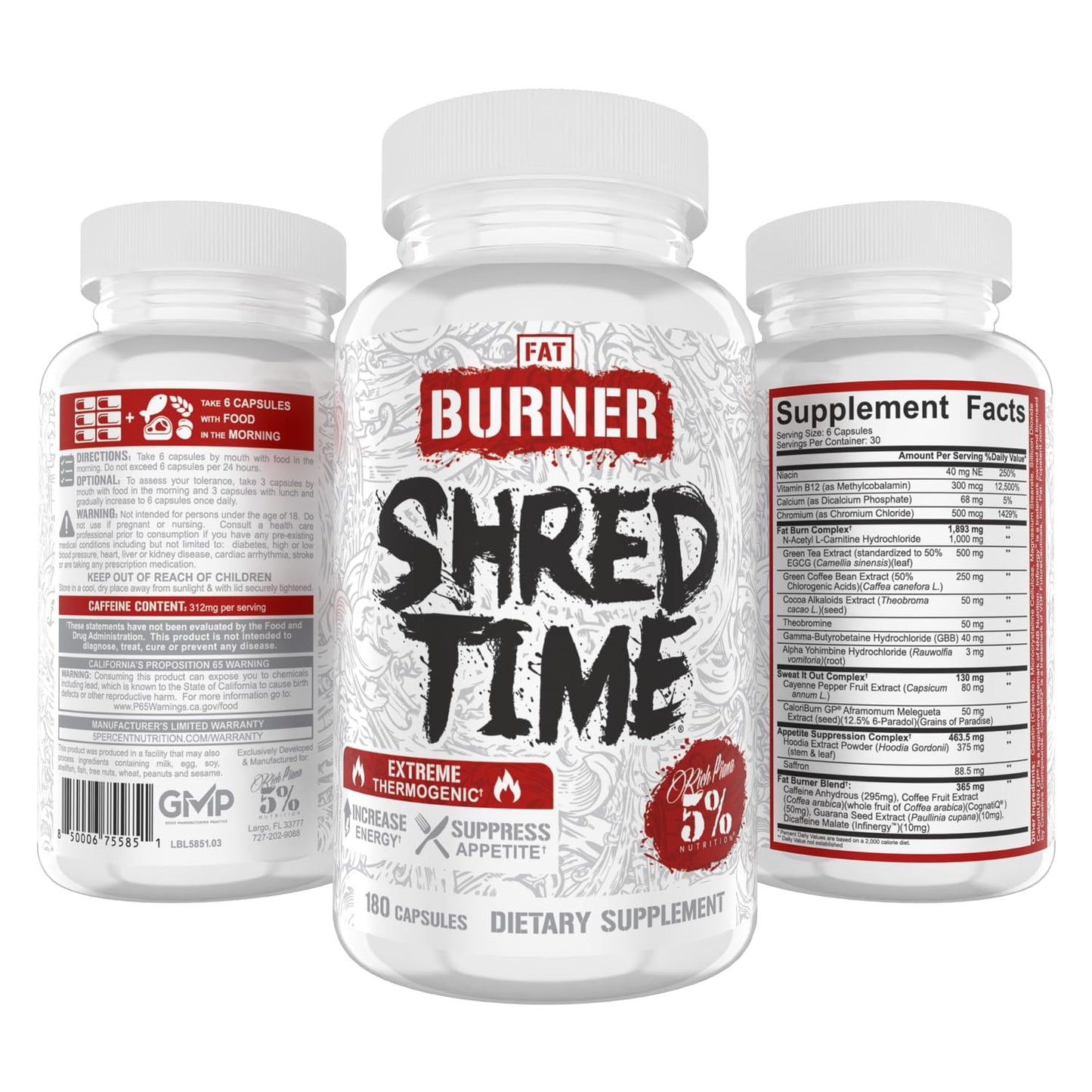 5% Nutrition Shred Time Fat Burner Capsules, 180 Count