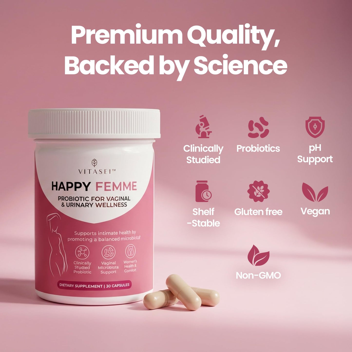 VITASEI Happy Femme Probiotic for Vaginal Microbiome Balance Capsule, 30 Count