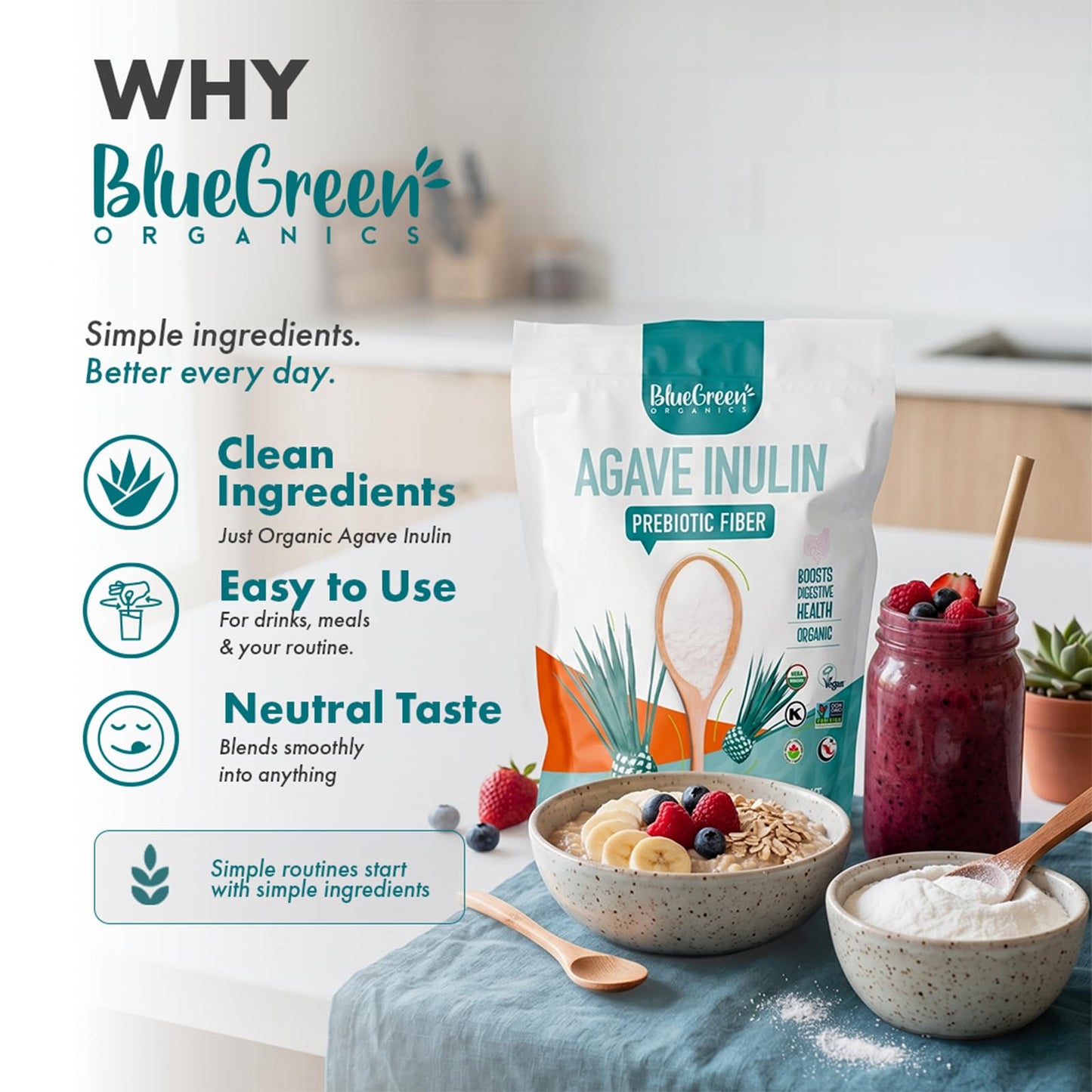 BLUEGREEN Agave Inulin Fiber Powder, 12.32 Ounce