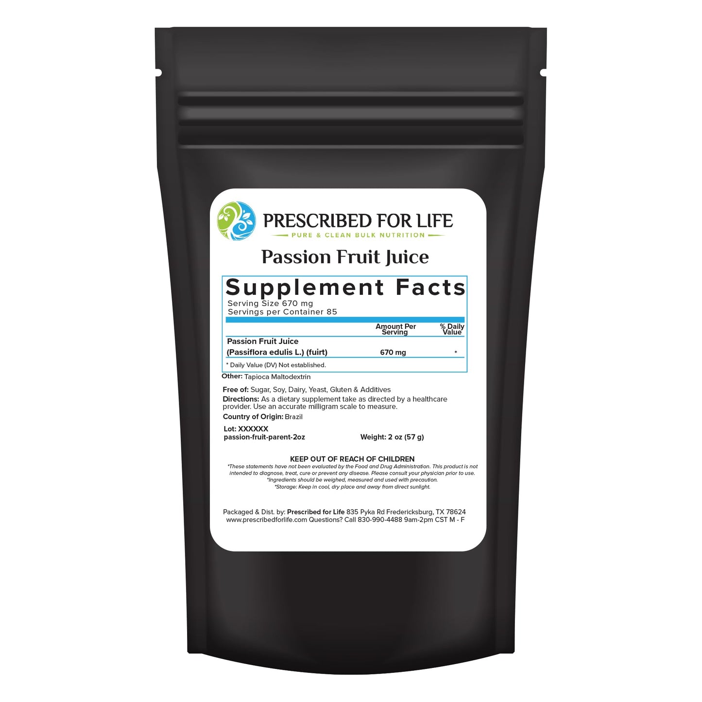 Prescribed For Life Passion Fruit Powder 1.98 Ounce